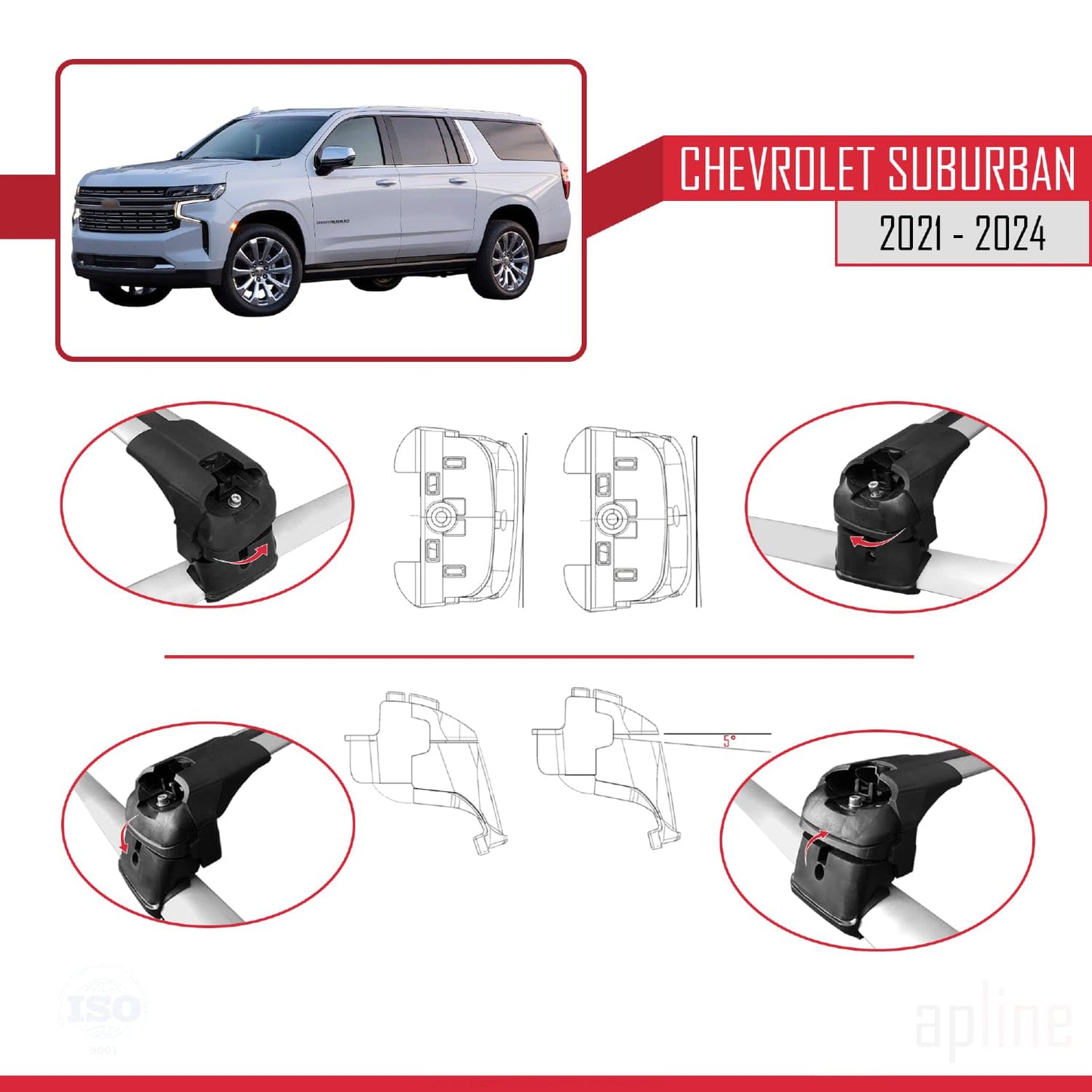 Compatible with Chevrolet Suburban 2021-2024 ACE-2 Car Roof Rack Cross Bar Grey Aluminium 2 Bars