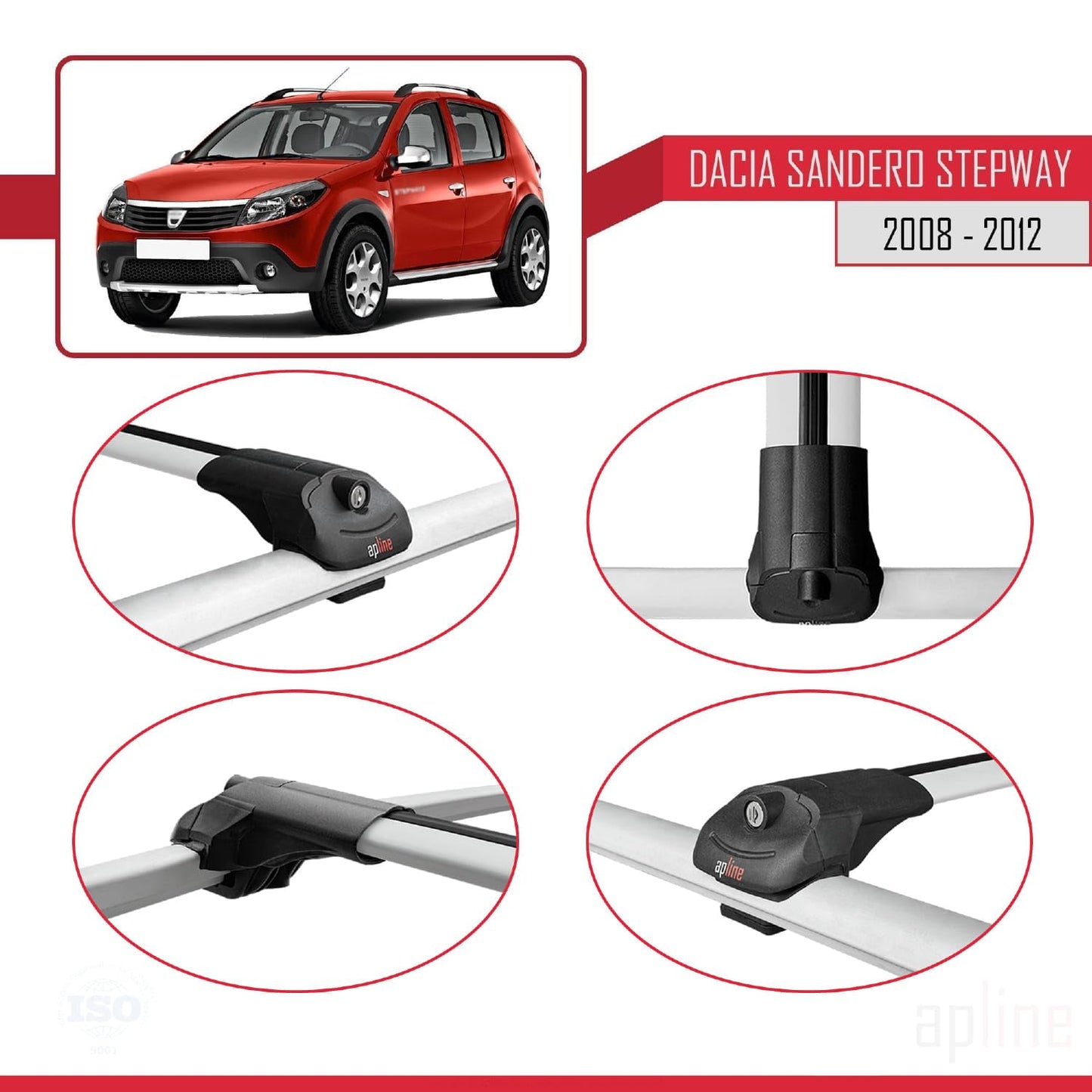 Compatible with Dacia Sandero Stepway 2008-2012 ACE-1 Car Roof Rack Cross Bar Grey Aluminium 2 Bars