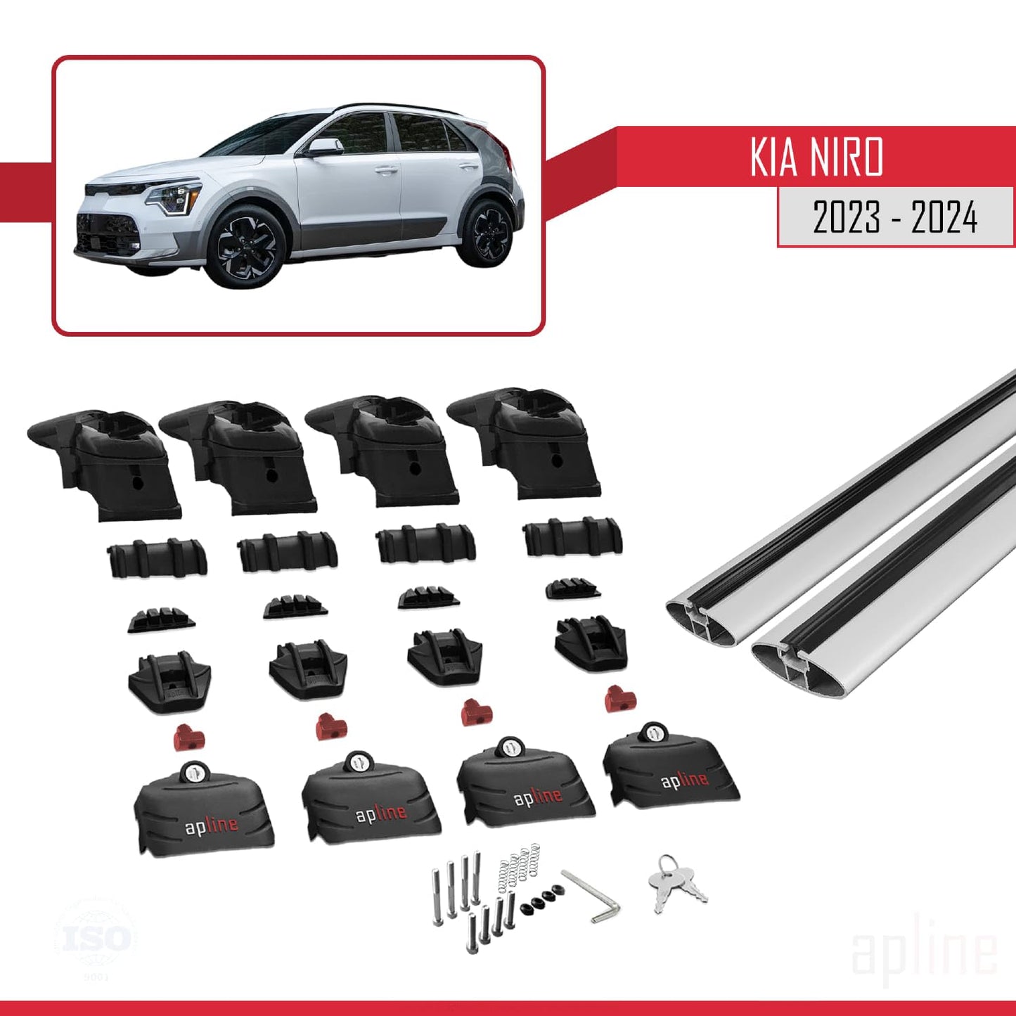 Compatible with Kia NIRO 2023-2024 ACE-2 Car Roof Rack Cross Bar Grey Aluminium 2 Bars