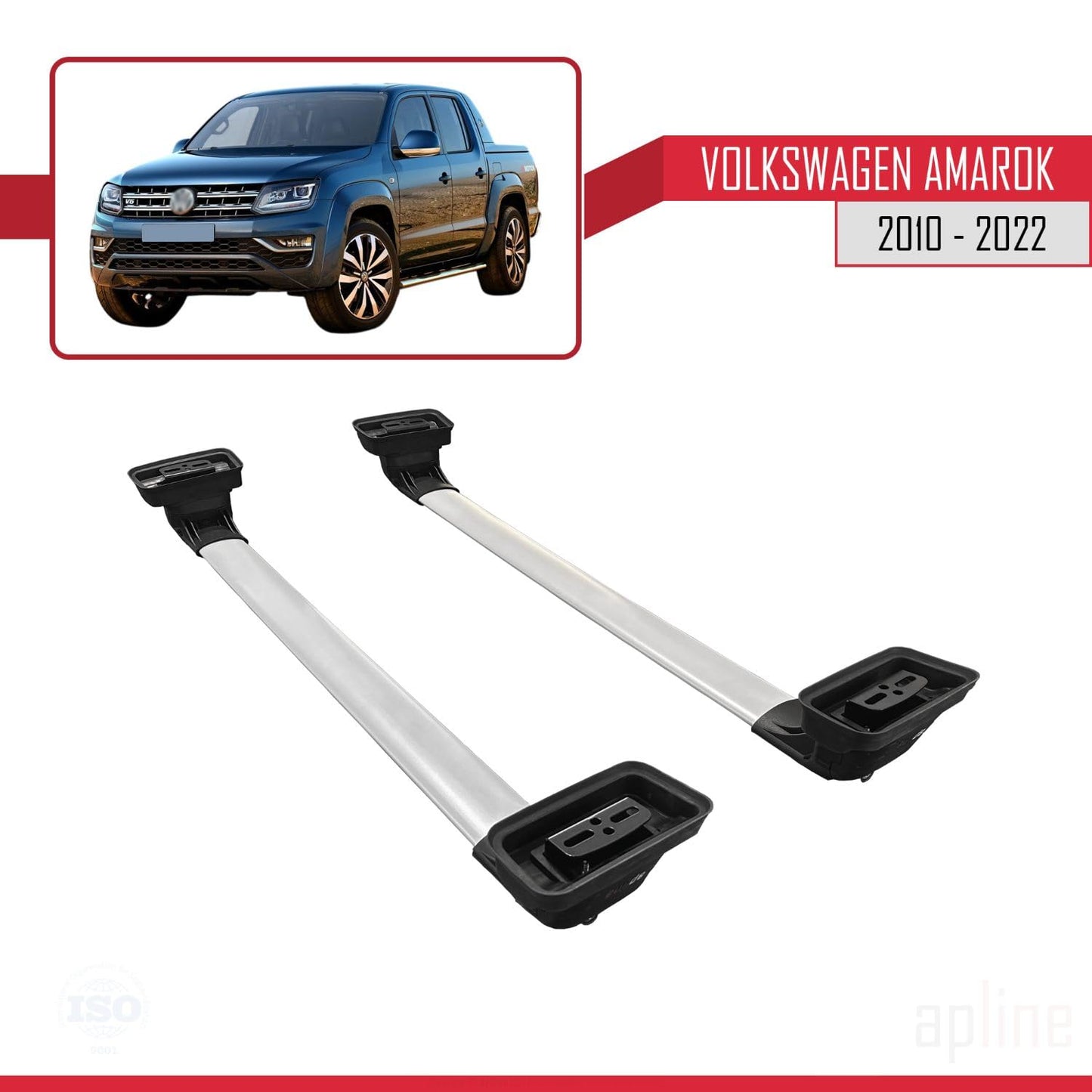 Compatible with Volkswagen Amarok 2010-2022 ACE-3 Car Roof Rack Cross Bar Grey Aluminium 2 Bars