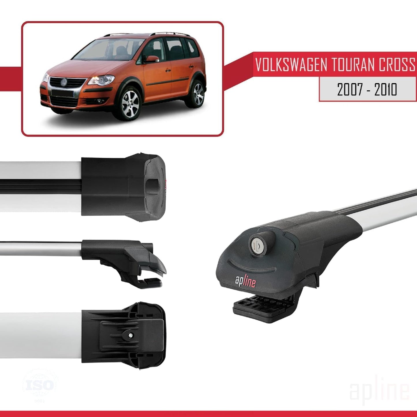 Compatible with Volkswagen Touran Cross Pre-Facelift 2007-2010 ACE-1 Car Roof Rack Cross Bar Grey Aluminium 2 Bars