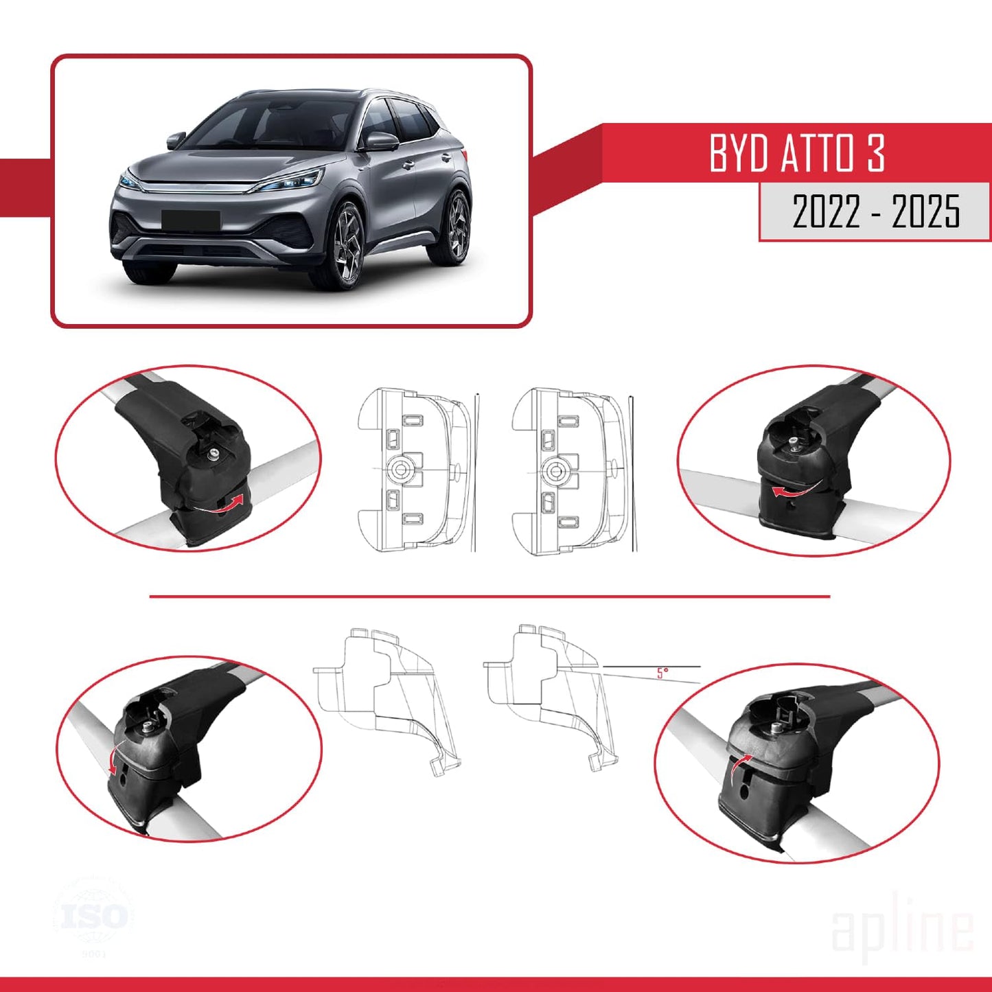 Compatible with BYD Atto 3 2022-2025 ACE-2 Car Roof Rack Cross Bar Grey Aluminium 2 Bars