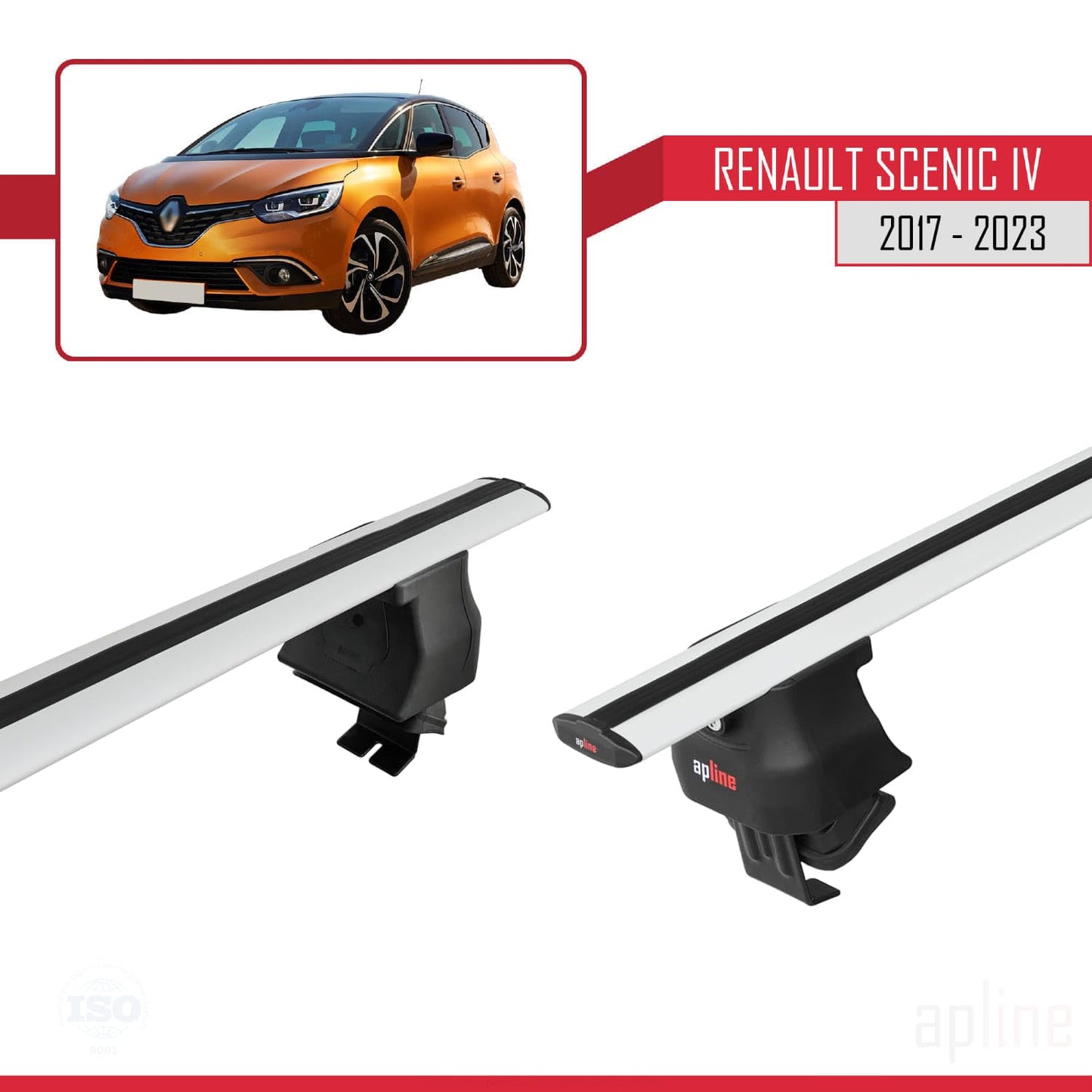 Compatible with Renault Scenic 4 2017-2023 ACE-4 Car Roof Rack Cross Bar Grey Aluminium 2 Bars