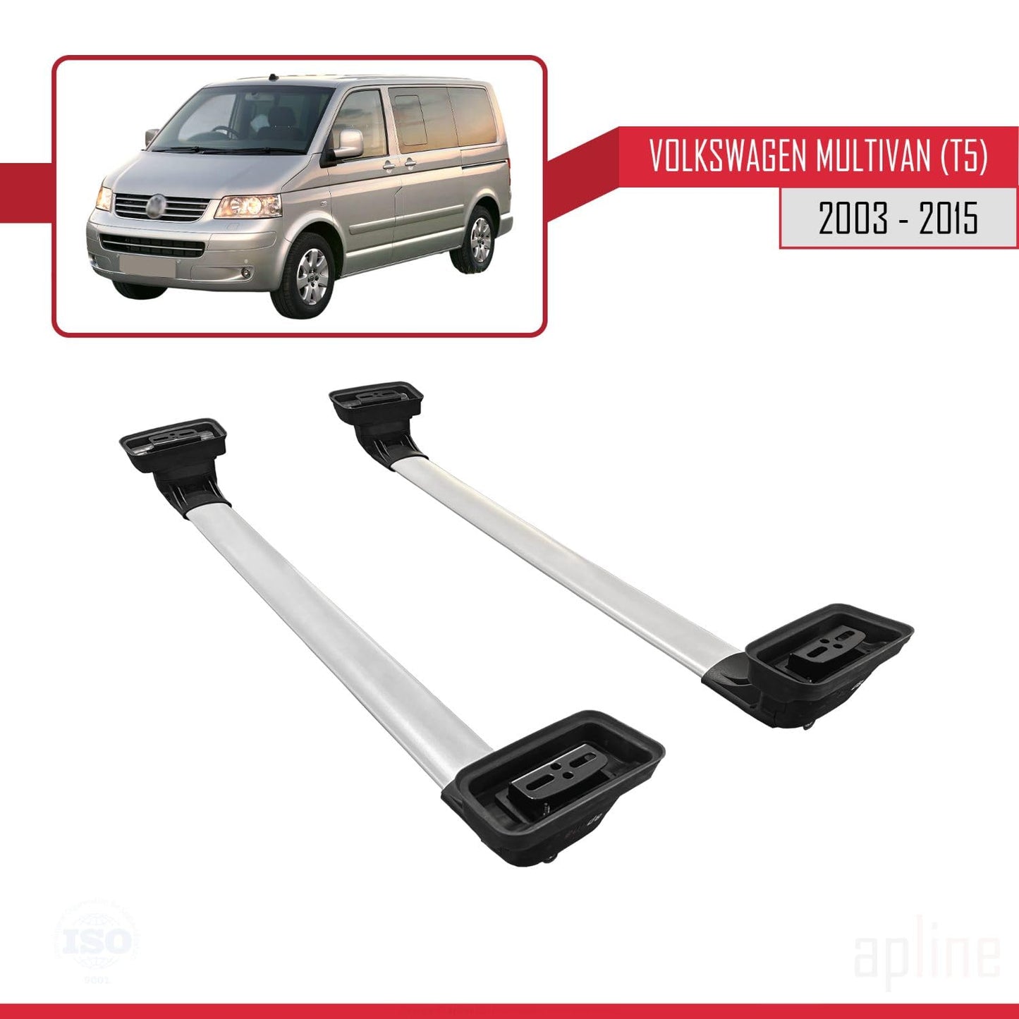Compatible with Volkswagen Multivan (T5) 2003-2015 ACE-3 Car Roof Rack Cross Bar Grey Aluminium 2 Bars