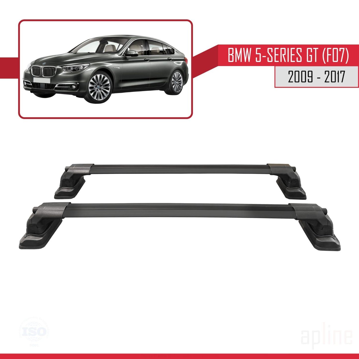 Compatible with BMW 5 Series Gran Turismo (F07) 2009-2017 ACE-3 Car Roof Rack Cross Bar Black Aluminium 2 Bars