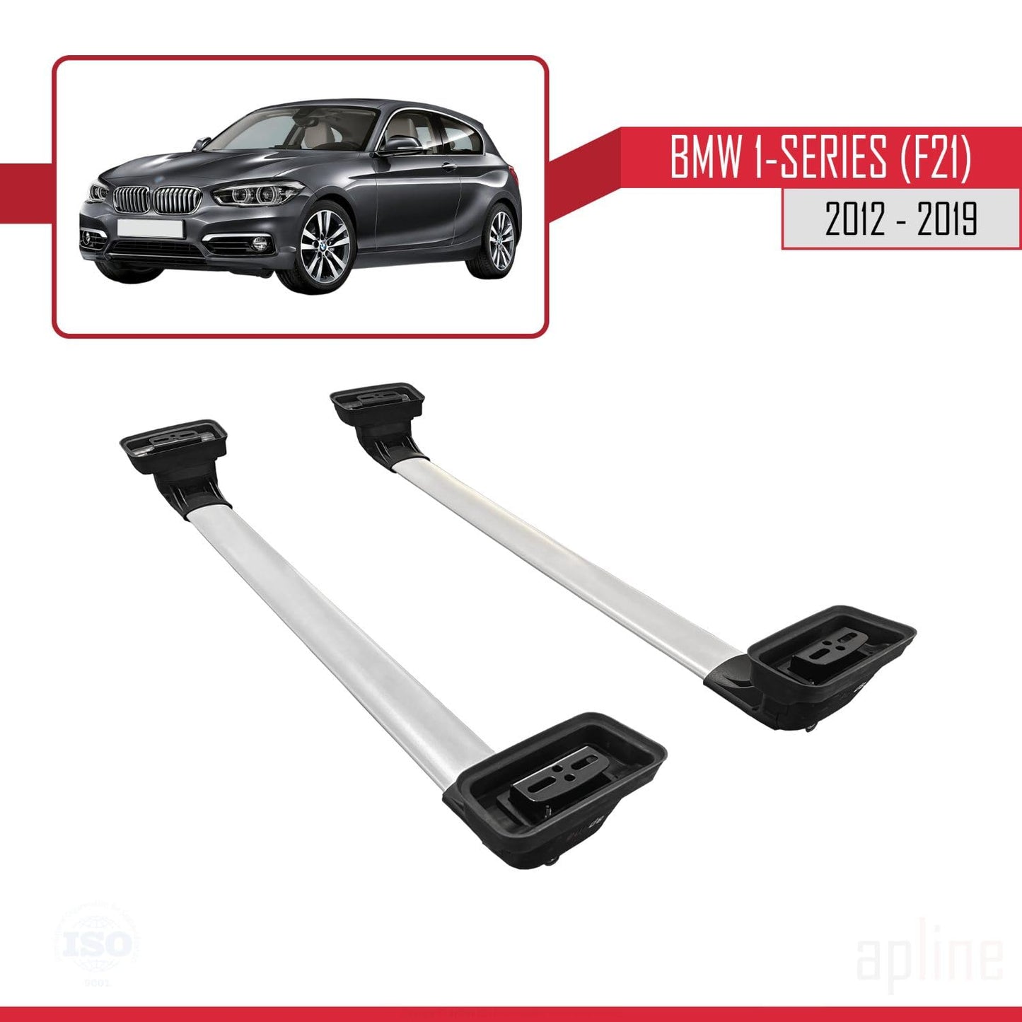 Compatible with BMW 1 Series (F21) 2012-2019 ACE-3 Car Roof Rack Cross Bar Grey Aluminium 2 Bars