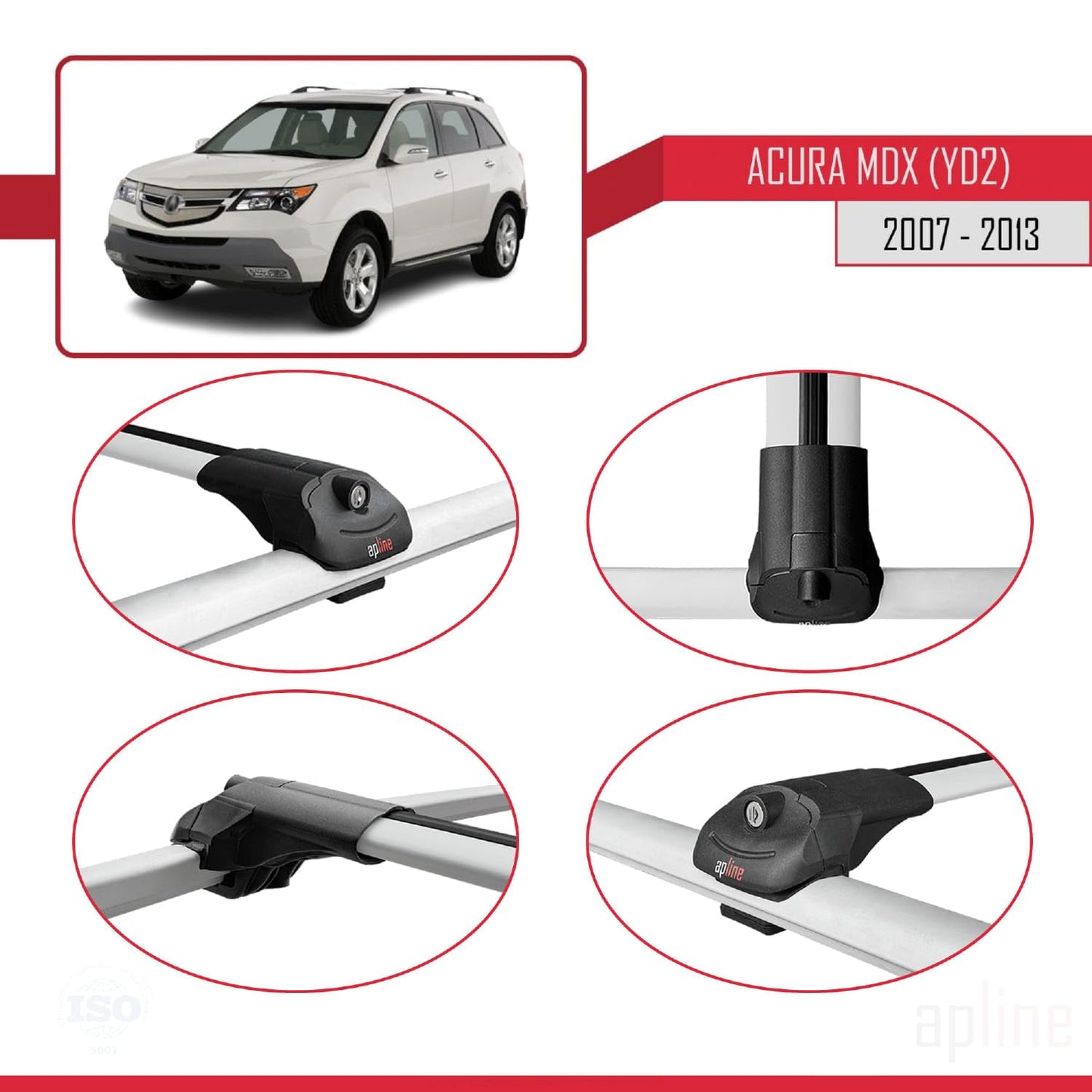 Compatible with Acura MDX (YD2) 2007-2013 ACE-1 Car Roof Rack Cross Bar Grey Aluminium 2 Bars