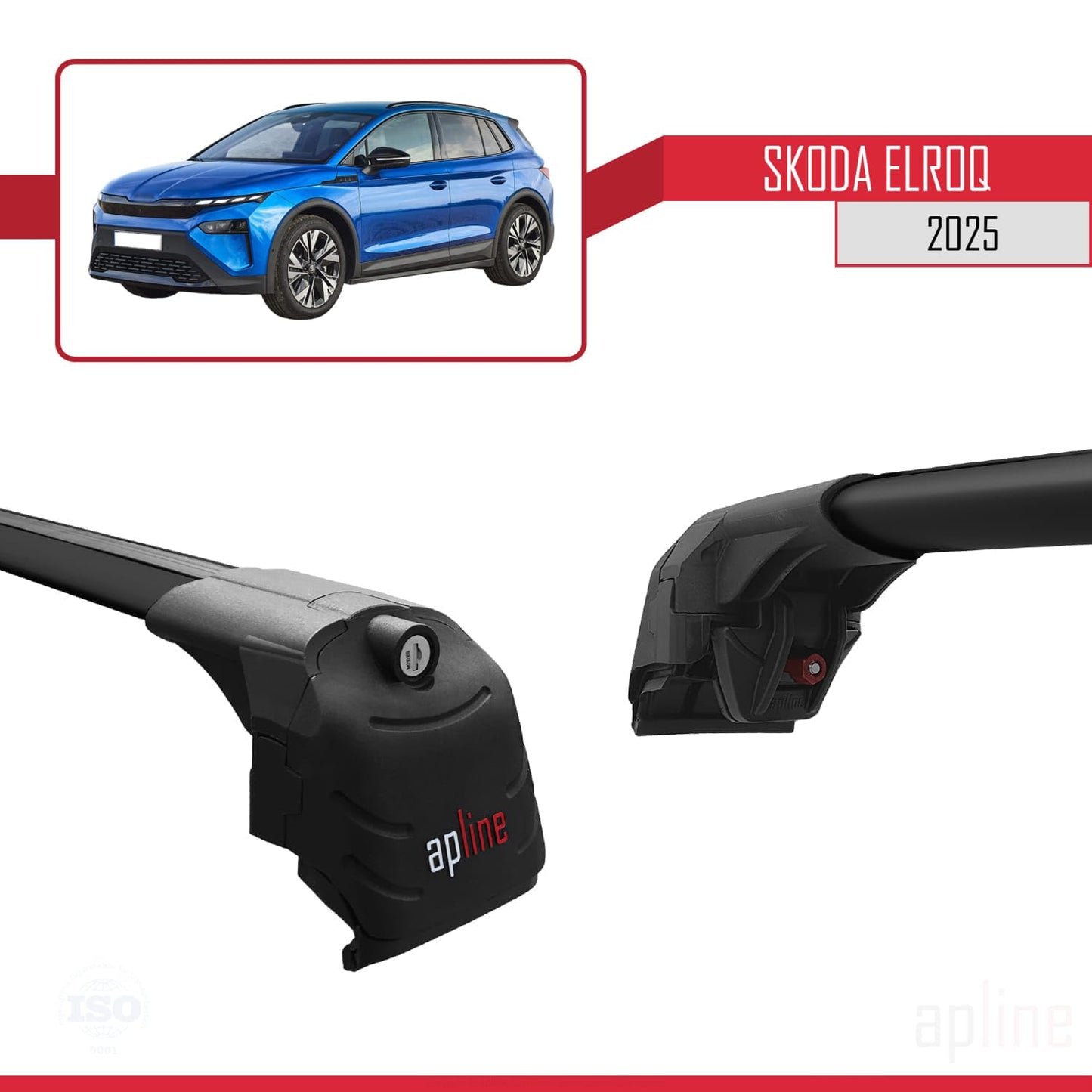 Compatible with Skoda Elroq 2025 ACE-2 Car Roof Rack Cross Bar Black Aluminium 2 Bars