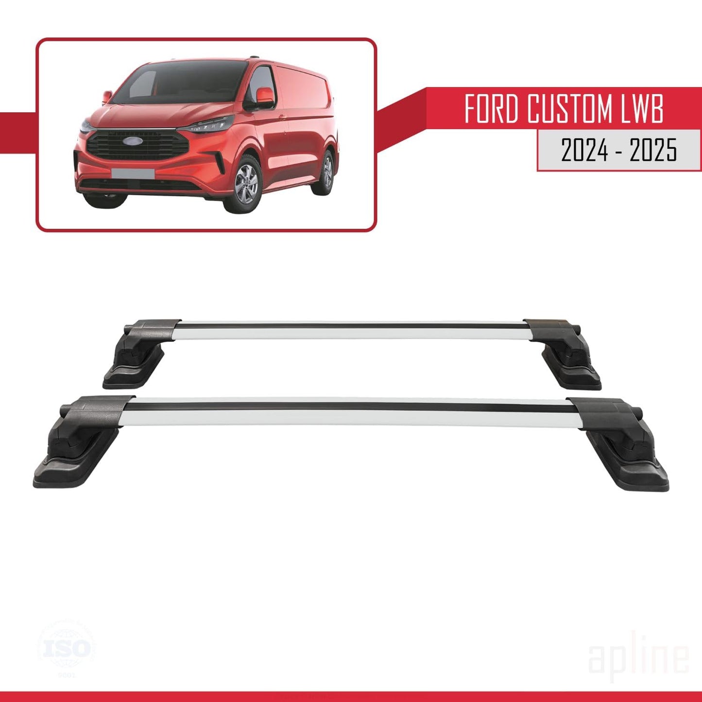 Compatible with Ford Custom 2024-2025 ACE-3 Car Roof Rack Cross Bar Grey Aluminium 2 Bars