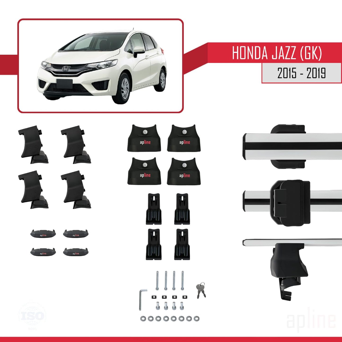 Compatible with Honda Jazz 3 (GK) 2015-2019 ACE-4 Car Roof Rack Cross Bar Grey Aluminium 2 Bars