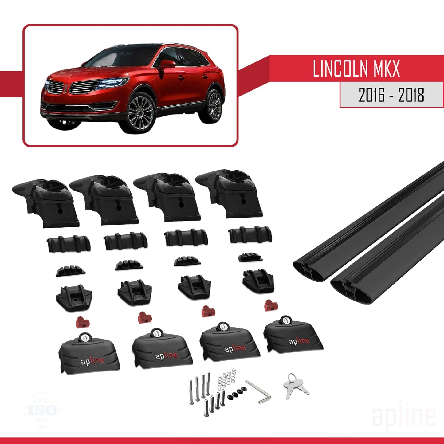 Compatible with Lincoln MKX 2016-2018ACE-2 Car Roof Rack Cross Bar Black Aluminium 2 Bars