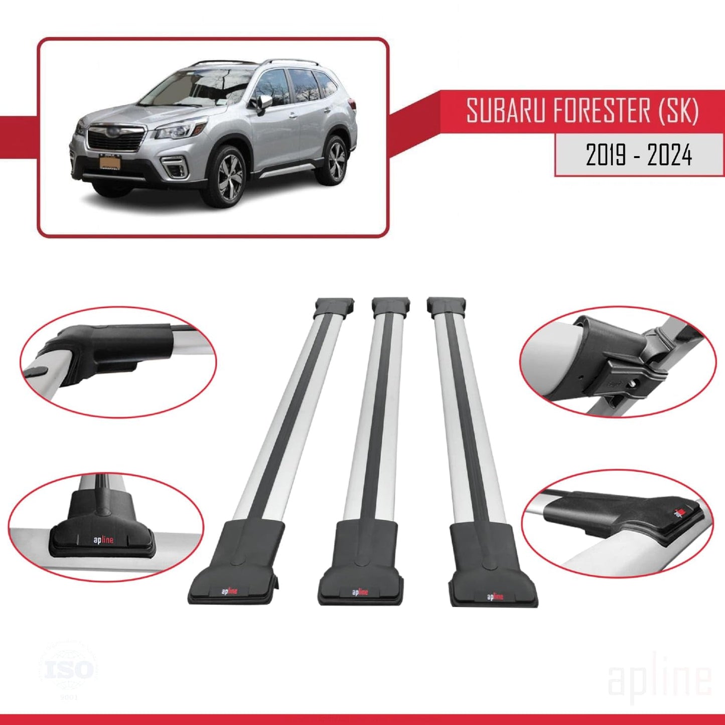 Compatible with Subaru Forester 5 (SK) 2019-2024 Fly Model Car Roof Rack Cross Bar Grey Aluminium 3 Bars