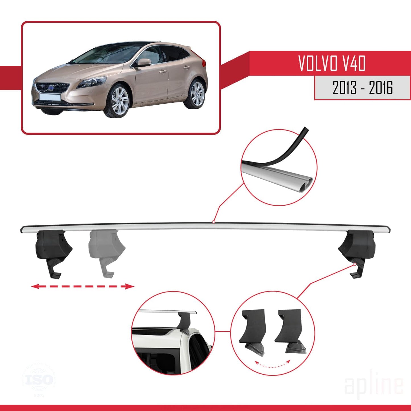 Compatible with Volvo V40 Pre-Facelift 2013-2016 ACE-4 Car Roof Rack Cross Bar Grey Aluminium 2 Bars