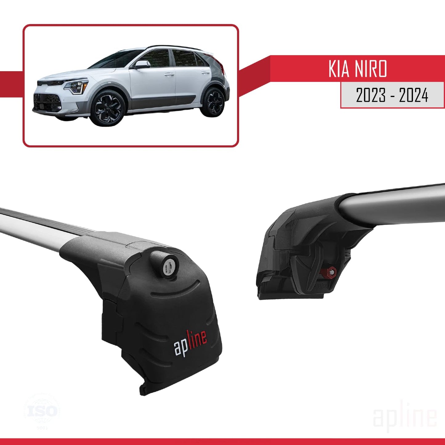 Compatible with Kia NIRO 2023-2024 ACE-2 Car Roof Rack Cross Bar Grey Aluminium 2 Bars