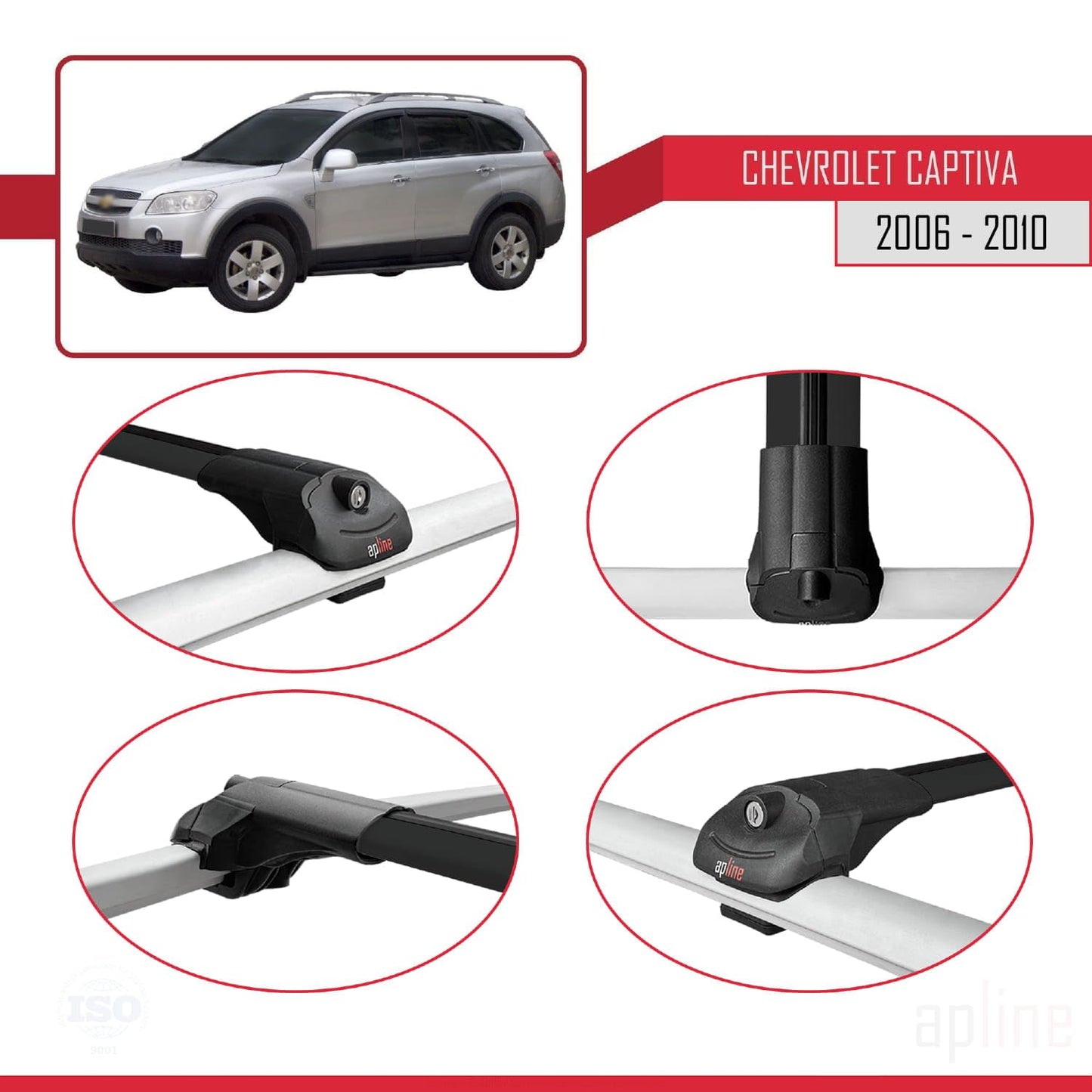 Compatible with Chevrolet Captiva 2006-2010 ACE-1 Car Roof Rack Cross Bar Black Aluminium 3 Bars