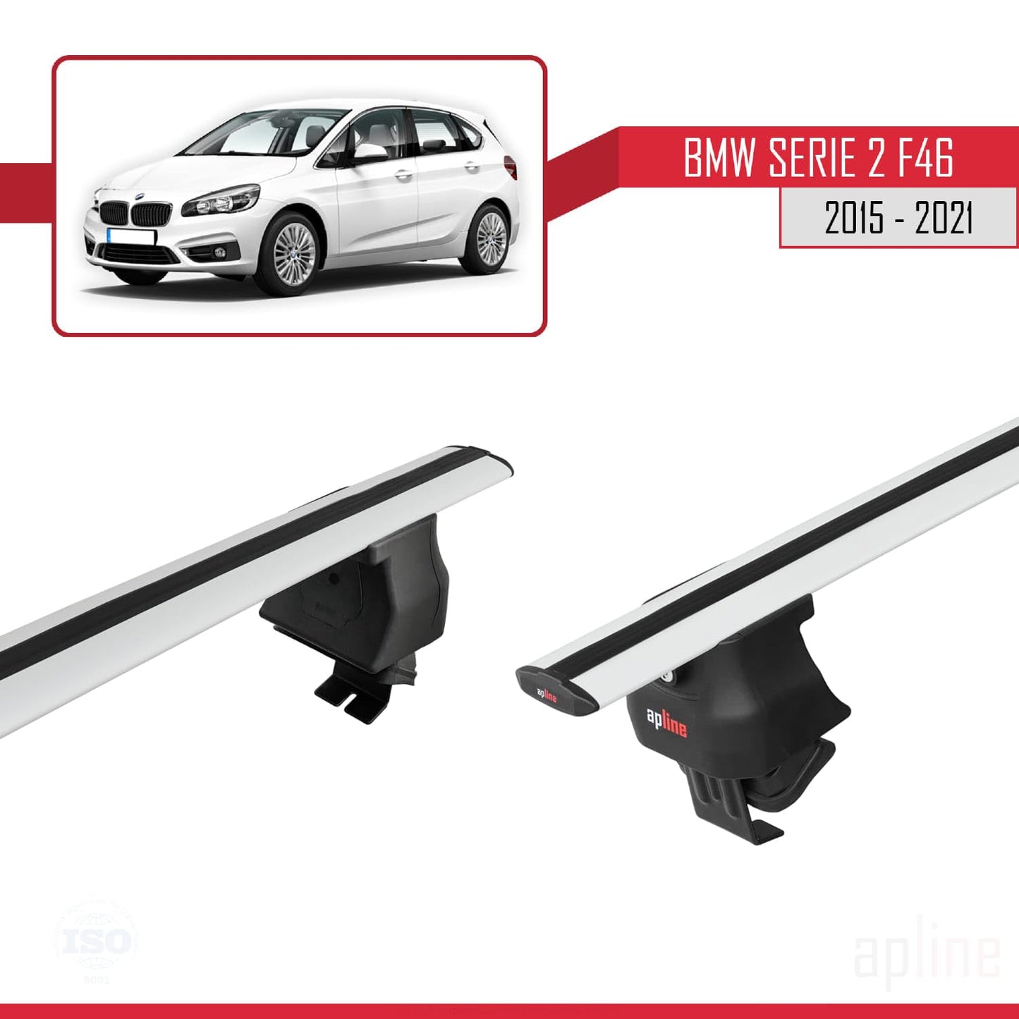 Compatible with BMW 2 Series (F46) Gran Tourer 2015-2021 ACE-4 Car Roof Rack Cross Bar Grey Aluminium 2 Bars