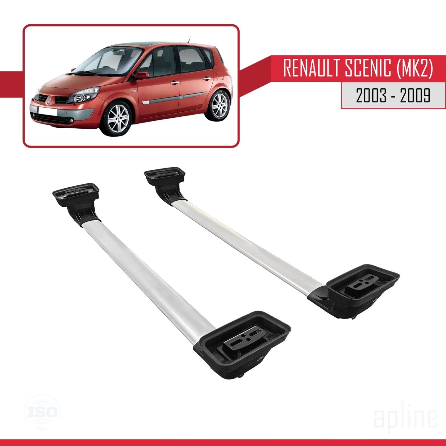 Compatible with Renault Scenic (MK2) 2003-2009 ACE-3 Car Roof Rack Cross Bar Grey Aluminium 2 Bars