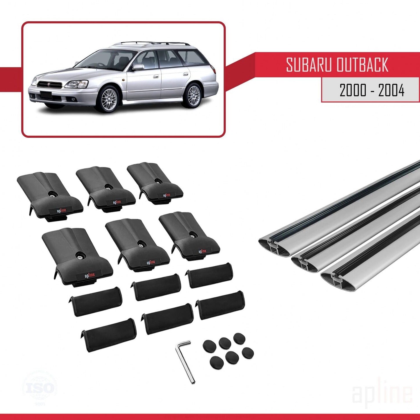 Compatible with Subaru Outback 2 2000-2004 Fly Model Car Roof Rack Cross Bar Grey Aluminium 3 Bars