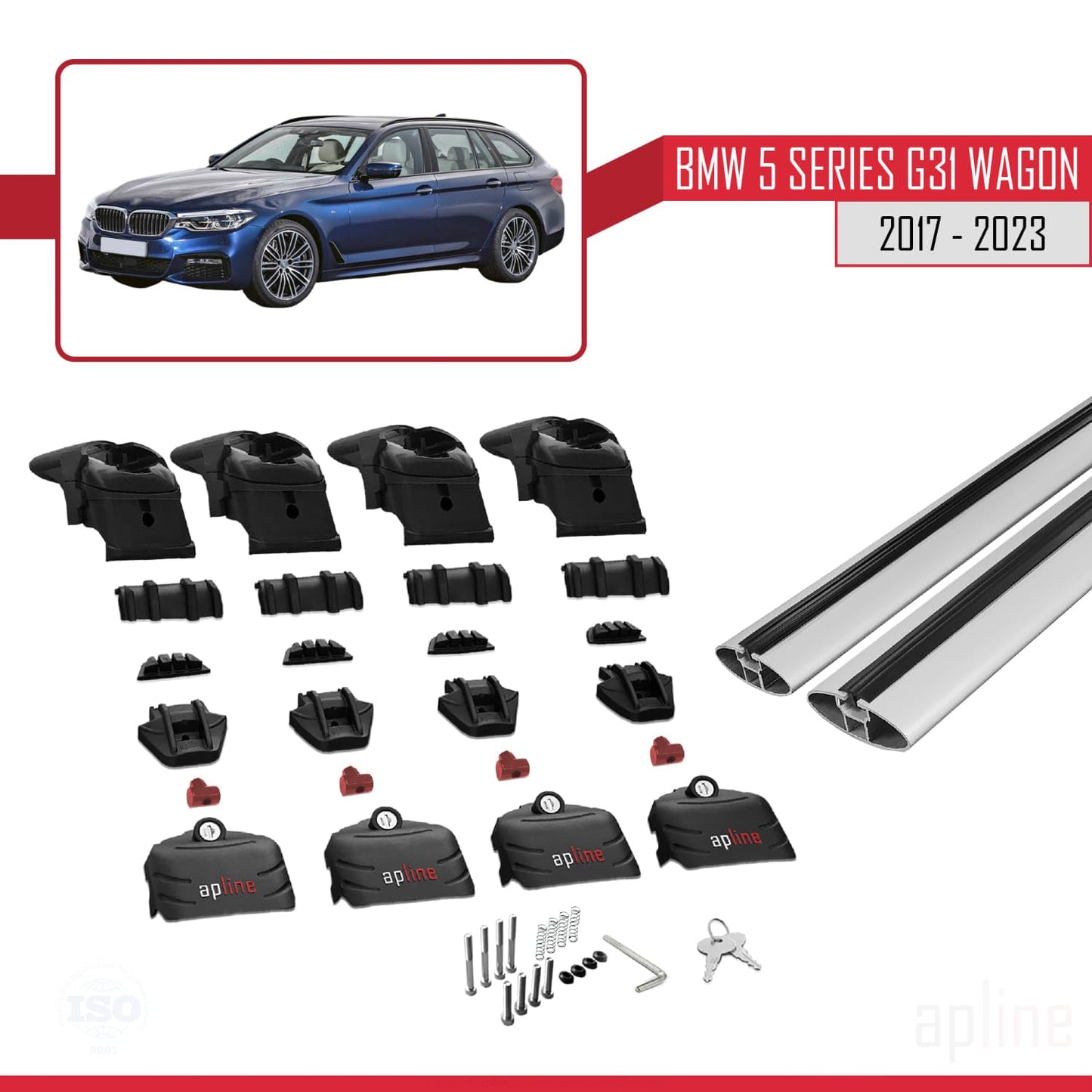 Compatible with BMW 5 Series G31 Wagon 2017-2023 ACE-2 Car Roof Rack Cross Bar Grey Aluminium 2 Bars