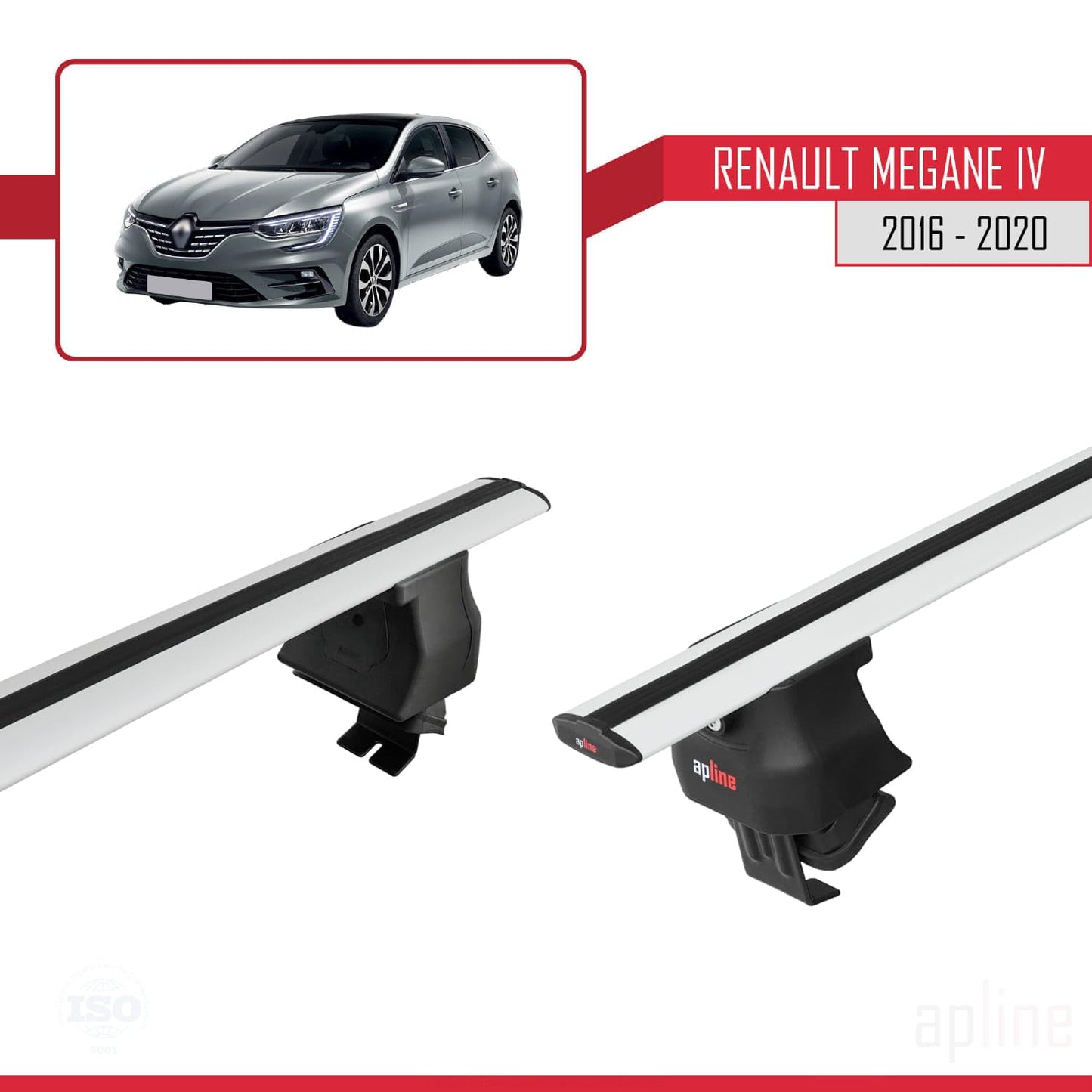 Compatible with Renault Megane 4 (BFB) Pre-Facelift 2016-2020 ACE-4 Car Roof Rack Cross Bar Grey Aluminium 2 Bars