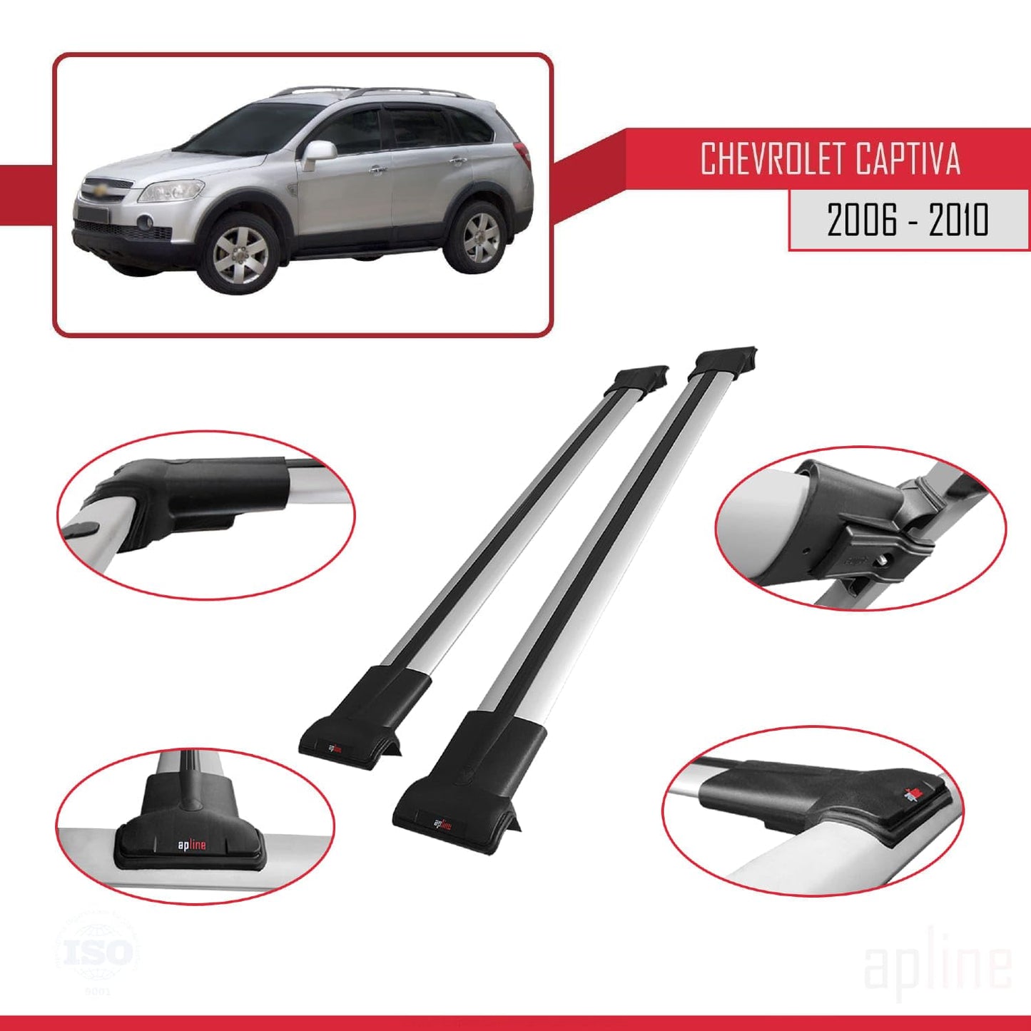 Compatible with Chevrolet Captiva 2006-2010 Fly Model Car Roof Rack Cross Bar Grey Aluminium 2 Bars