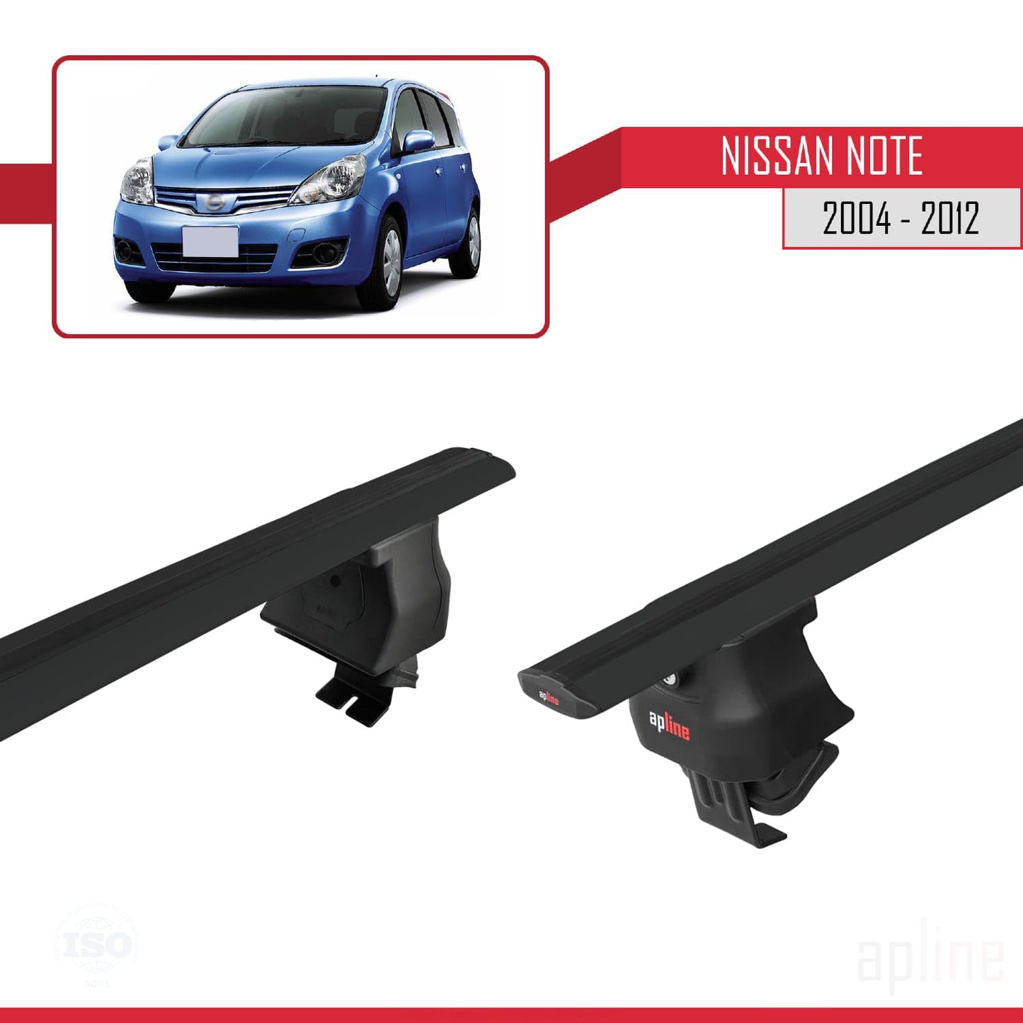 Compatible with Nissan Note (E11) 2004-2012 ACE-4 Car Roof Rack Cross Bar Black Aluminium 2 Bars