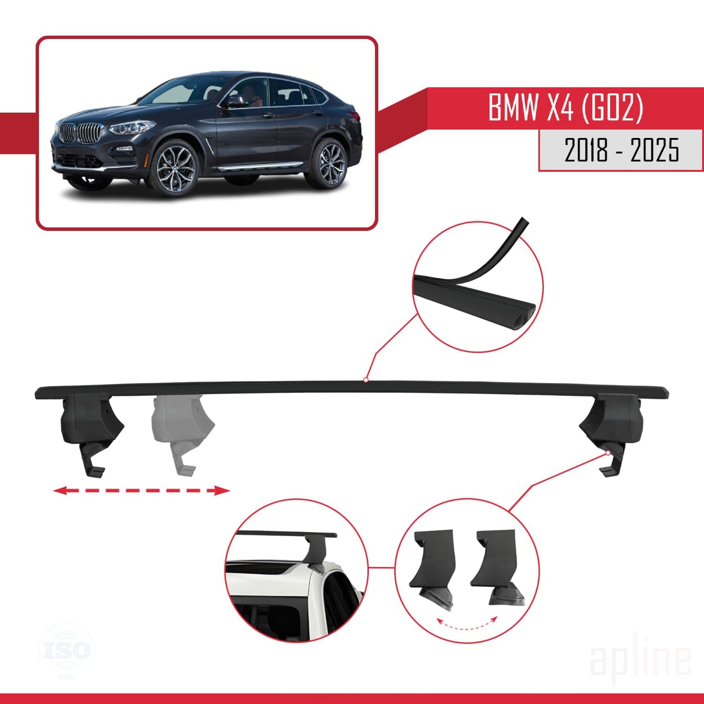 Compatible with BMW X4 (G02) 2018-2025 ACE-4 Car Roof Rack Cross Bar Black Aluminium 2 Bars