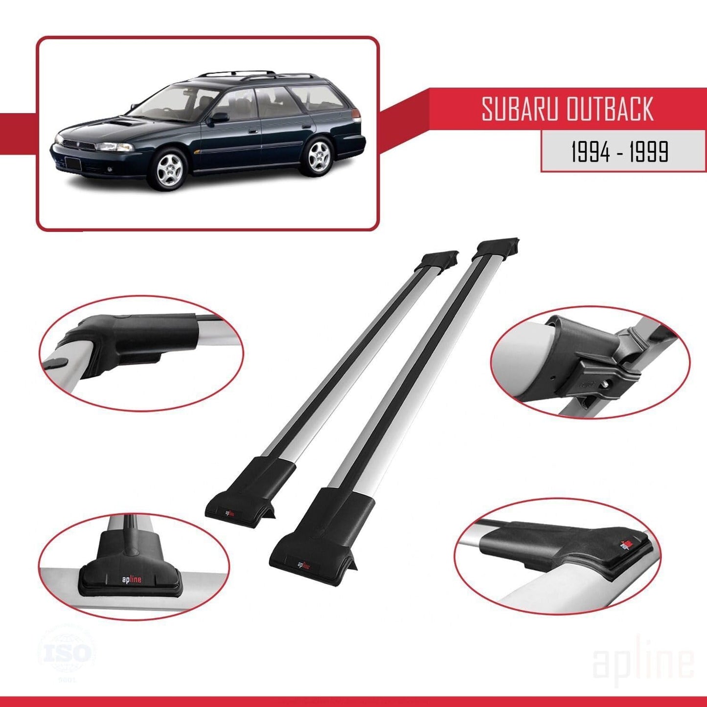 Compatible with Subaru Outback 1994-1999 Fly Model Car Roof Rack Cross Bar Grey Aluminium 2 Bars