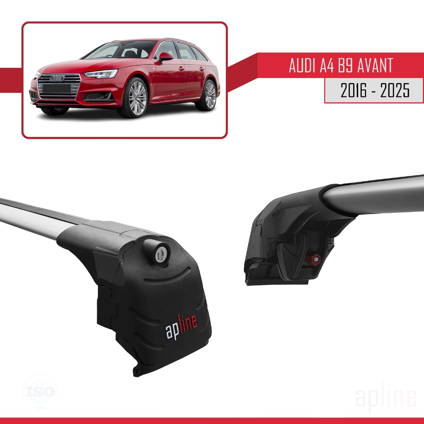 Compatible with Audi A4 (B9) Avant 2016-2025 ACE-2 Car Roof Rack Cross Bar Grey Aluminium 2 Bars