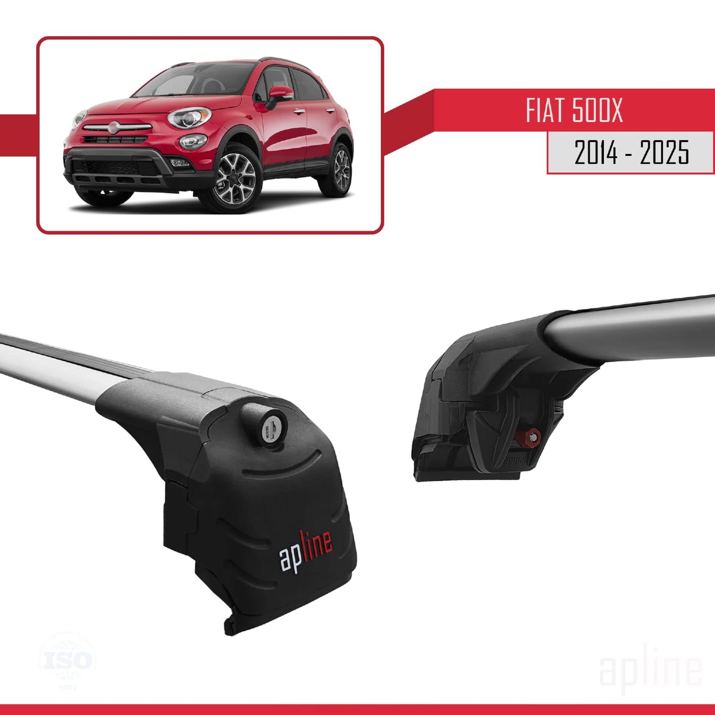 Compatible with Fiat 500X 2014-2025 ACE-2 Car Roof Rack Cross Bar Grey Aluminium 2 Bars