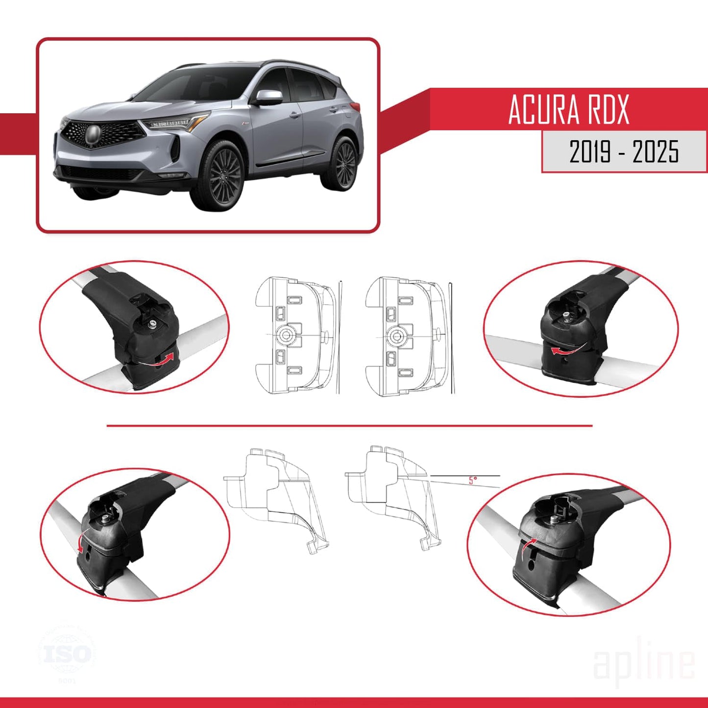 Compatible with Acura RDX 2019-2025 ACE-2 Car Roof Rack Cross Bar Grey Aluminium 2 Bars