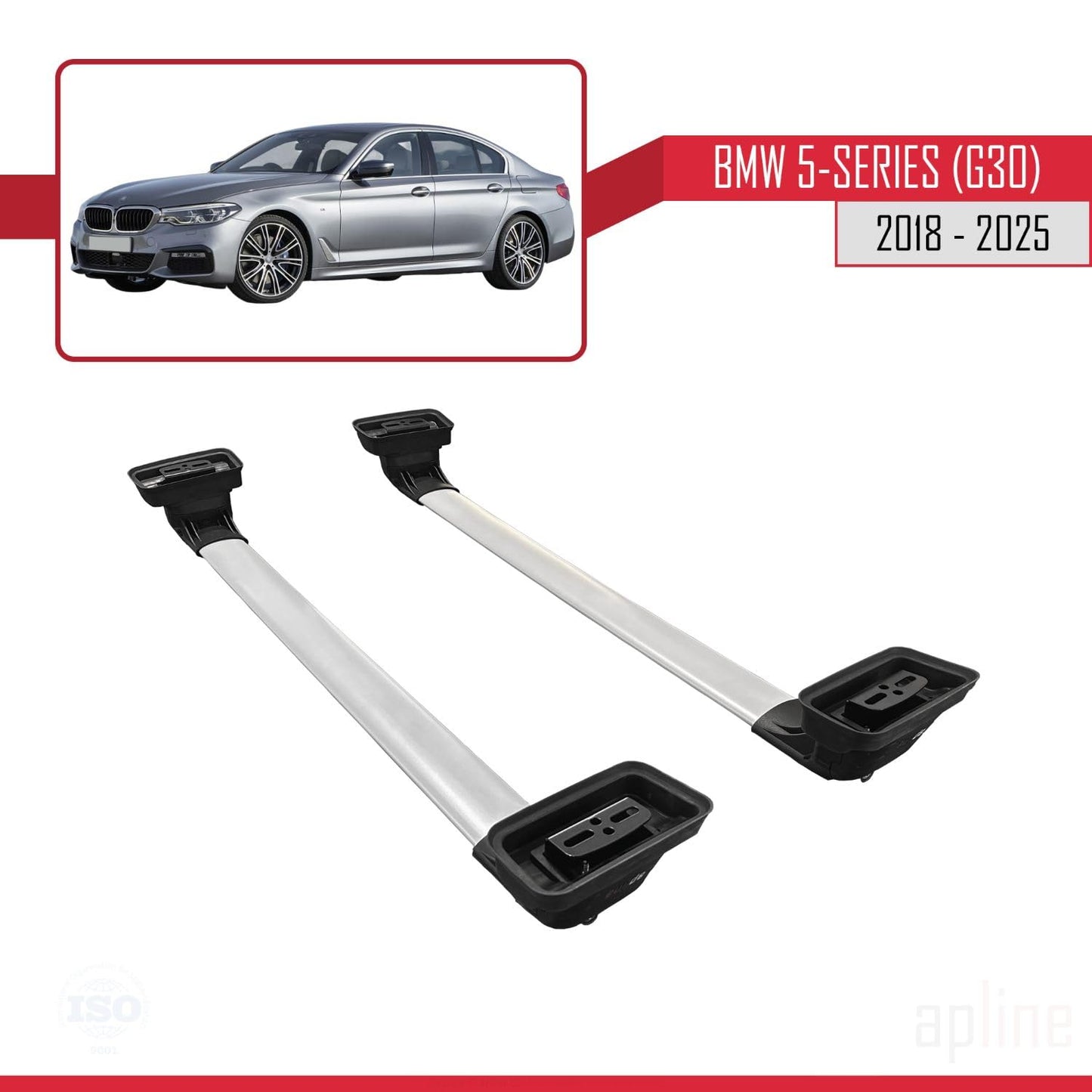 Compatible with BMW 5 Series (G30) 2018-2025 ACE-3 Car Roof Rack Cross Bar Grey Aluminium 2 Bars