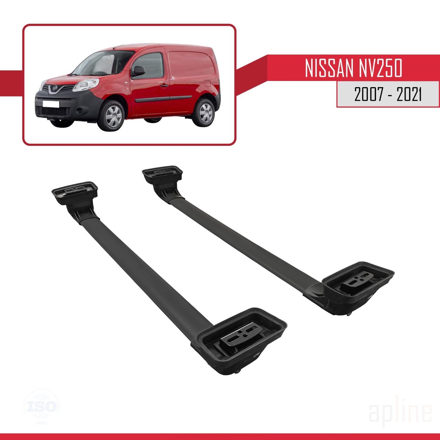 Compatible with Nissan NV250 2007-2021 ACE-3 Car Roof Rack Cross Bar Black Aluminium 2 Bars