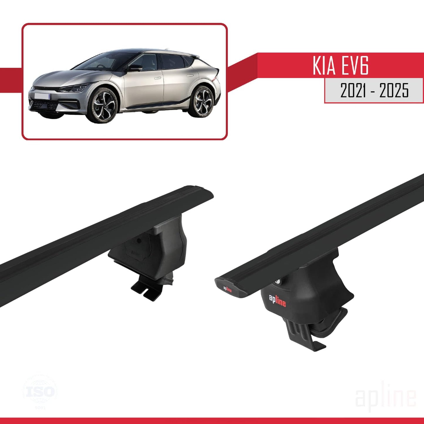 Compatible with Kia EV6 2021-2025 ACE-4 Car Roof Rack Cross Bar Black Aluminium 2 Bars