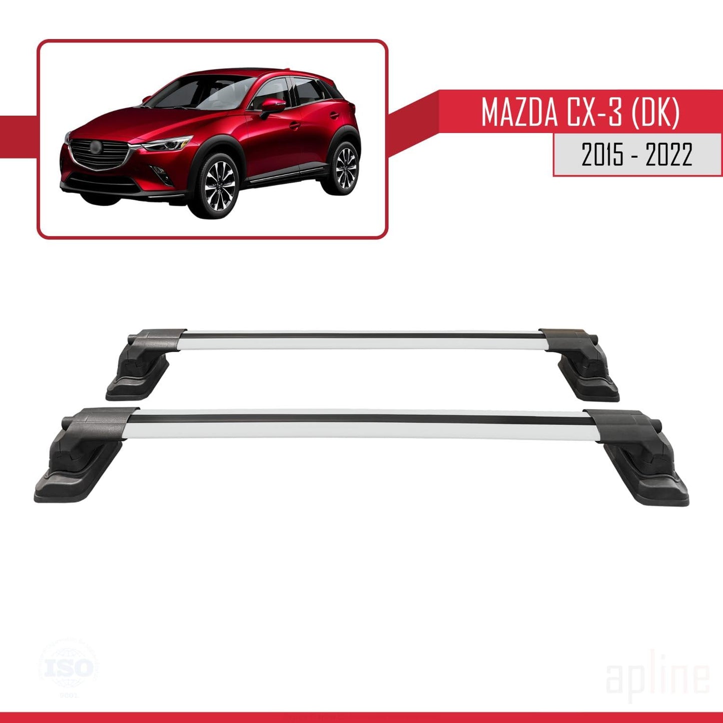 Compatible with Mazda CX-3 (DK) 2015-2022 ACE-3 Car Roof Rack Cross Bar Grey Aluminium 2 Bars