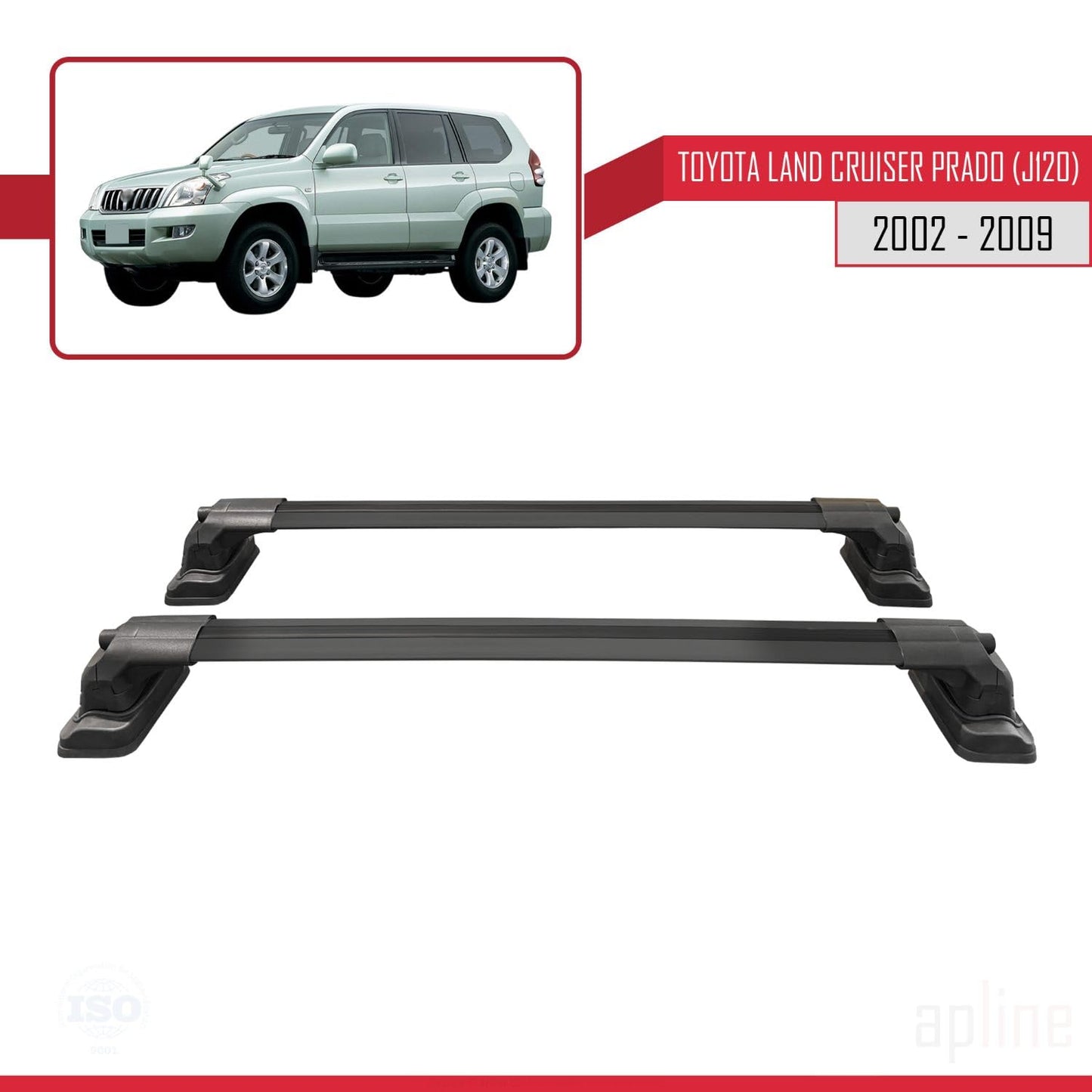 Compatible with Toyota Land Cruiser Prado (J120) 2002-2009 ACE-3 Car Roof Rack Cross Bar Black Aluminium 2 Bars