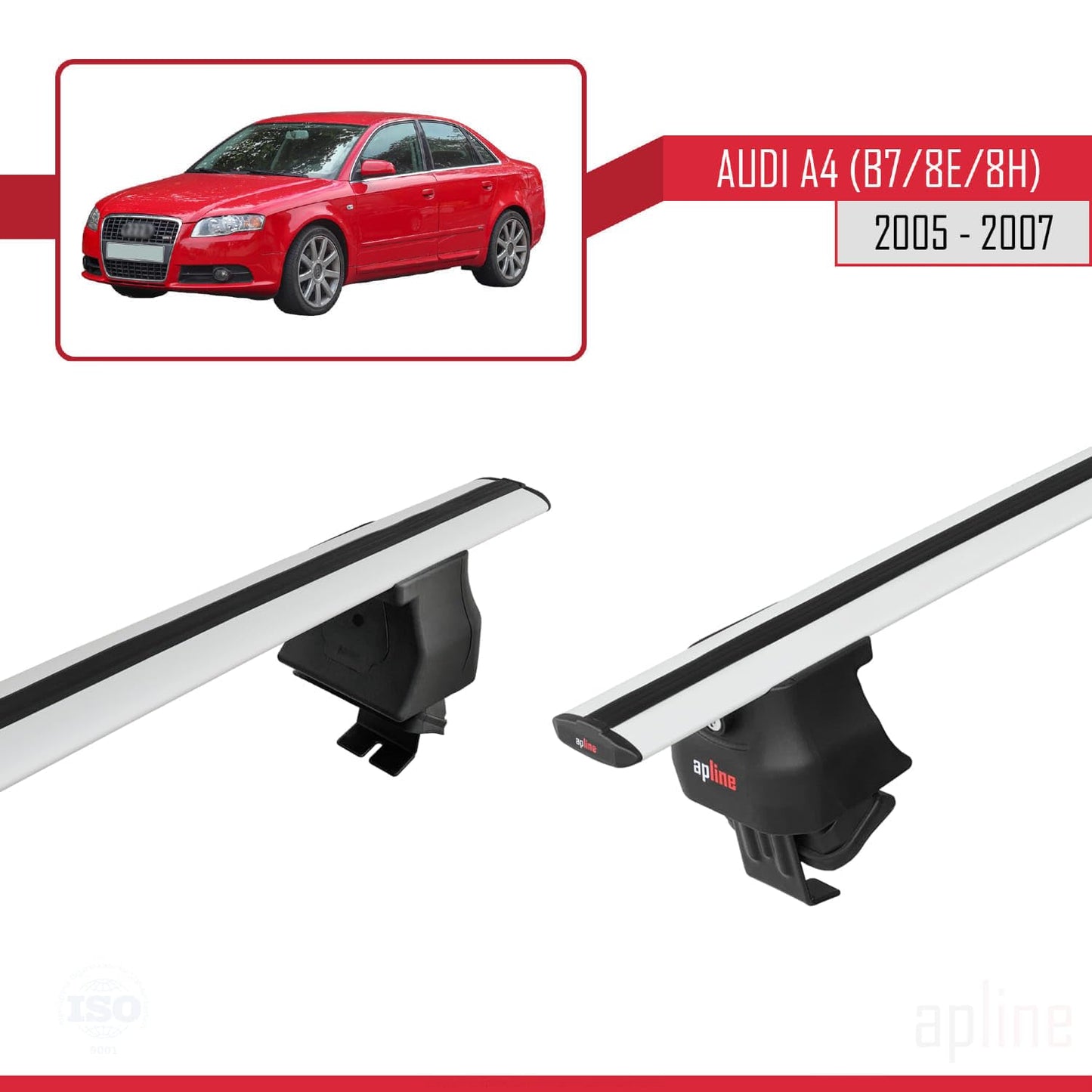Compatible with Audi A4 (B7) 2005-2007 ACE-4 Car Roof Rack Cross Bar Grey Aluminium 2 Bars