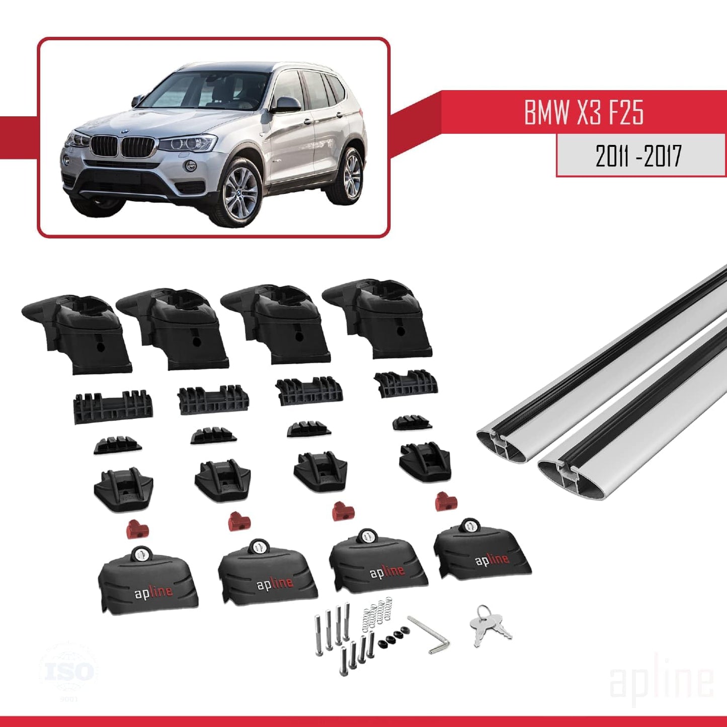 Compatible with BMW X3 (F25) 2011-2017 ACE-2 Car Roof Rack Cross Bar Grey Aluminium 2 Bars