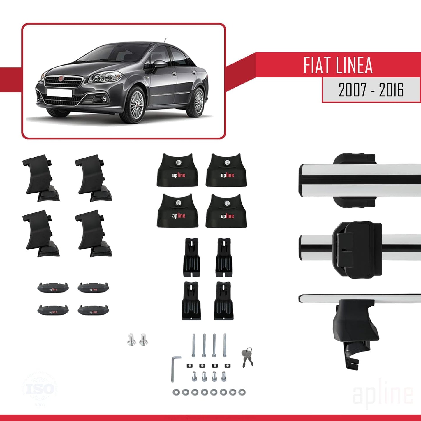 Compatible with Fiat Linea (323) 2007-2016 ACE-4 Car Roof Rack Cross Bar Grey Aluminium 2 Bars