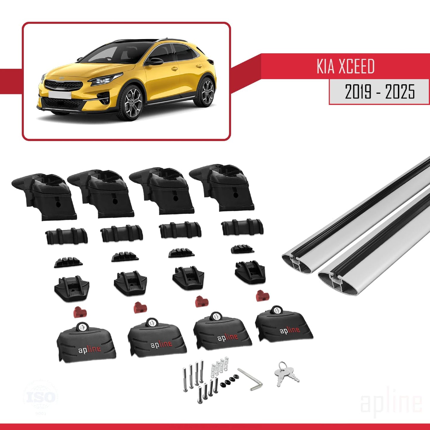 Compatible with Kia XCeed (CD) 2019-2025 ACE-2 Car Roof Rack Cross Bar Grey Aluminium 2 Bars