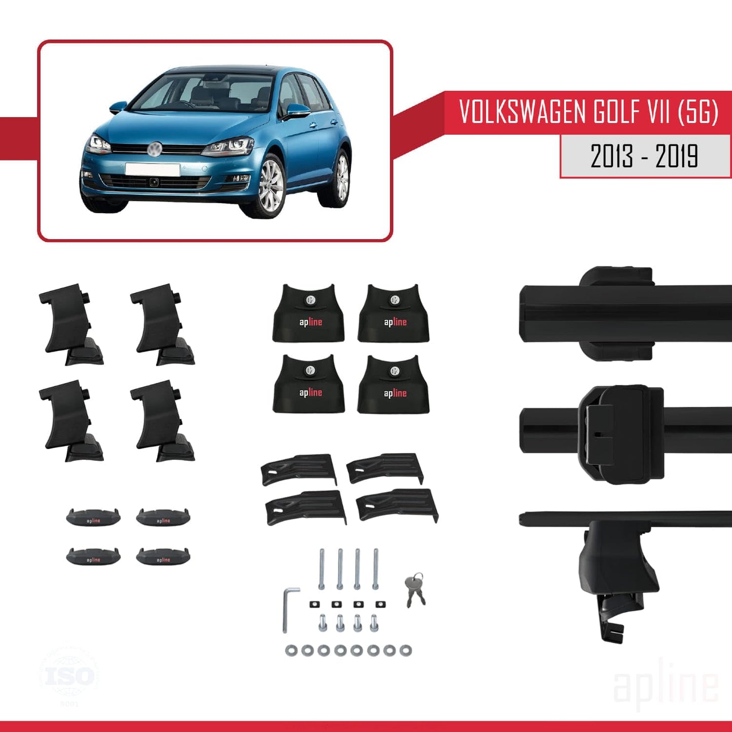 Compatible with Volkswagen Golf 7 (5G) 2013-2019 ACE-4 Car Roof Rack Cross Bar Black Aluminium 2 Bars