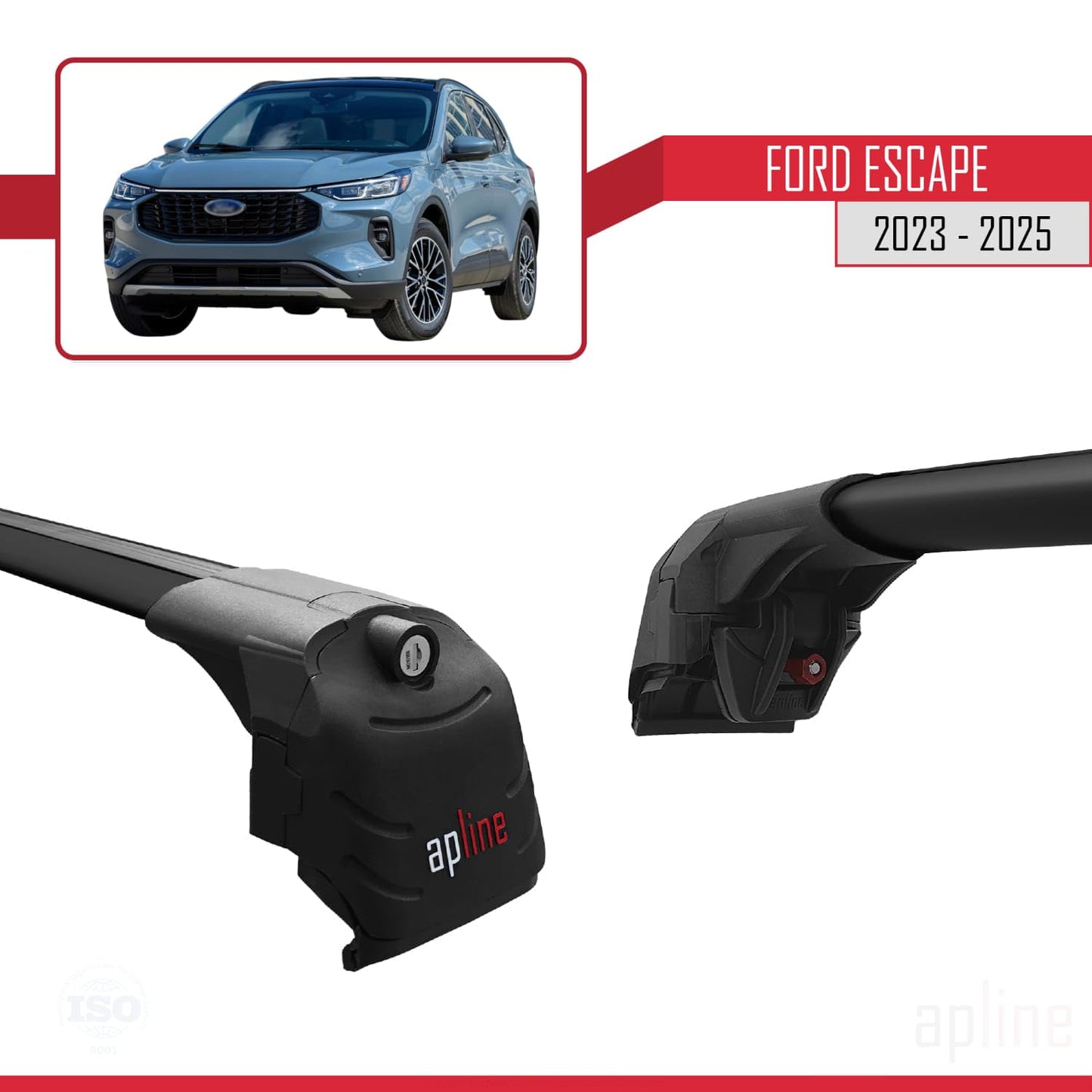 Compatible with Ford Escape 2023-2025 ACE-2 Car Roof Rack Cross Bar Black Aluminium 2 Bars