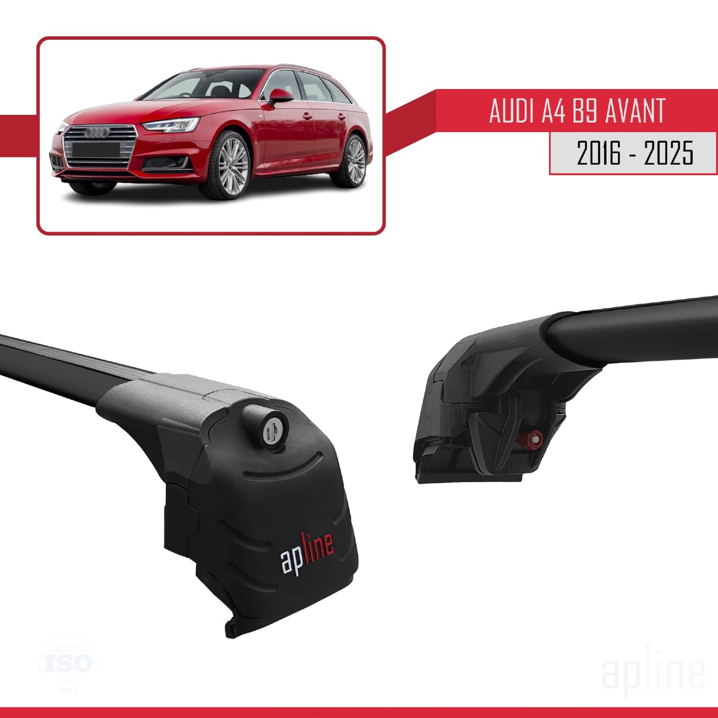 Compatible with Audi A4 (B9) Avant 2016-2025 ACE-2 Car Roof Rack Cross Bar Black Aluminium 2 Bars