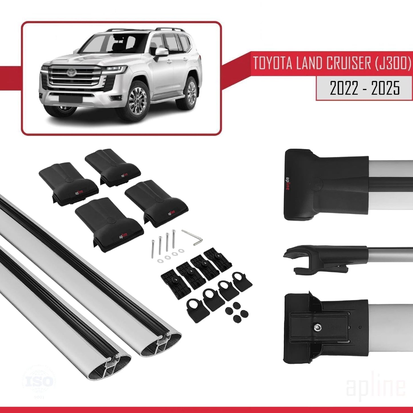 Compatible with Toyota Land Cruiser (J300) 2022-2025 Fly Model Car Roof Rack Cross Bar Grey Aluminium 2 Bars
