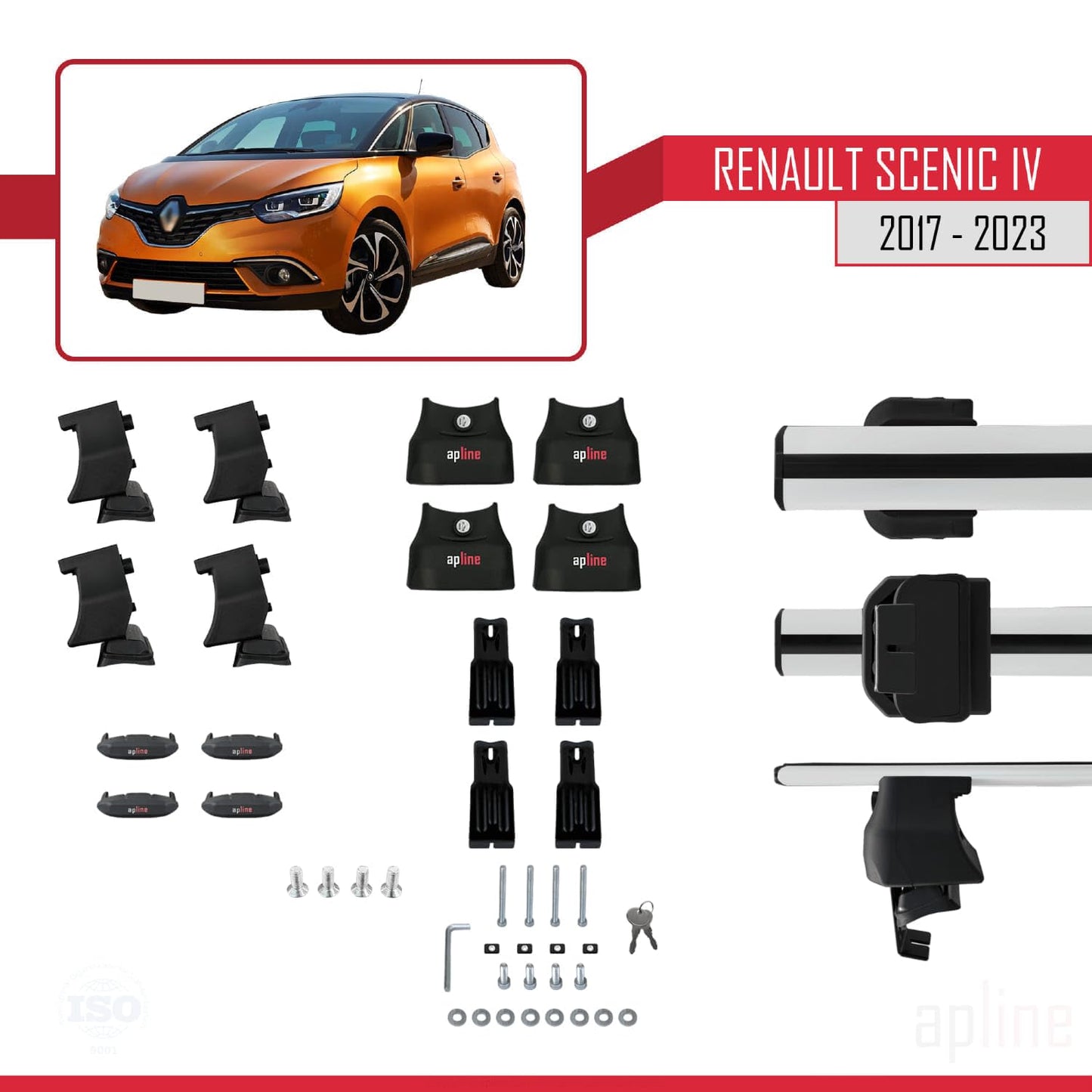 Compatible with Renault Scenic 4 2017-2023 ACE-4 Car Roof Rack Cross Bar Grey Aluminium 2 Bars