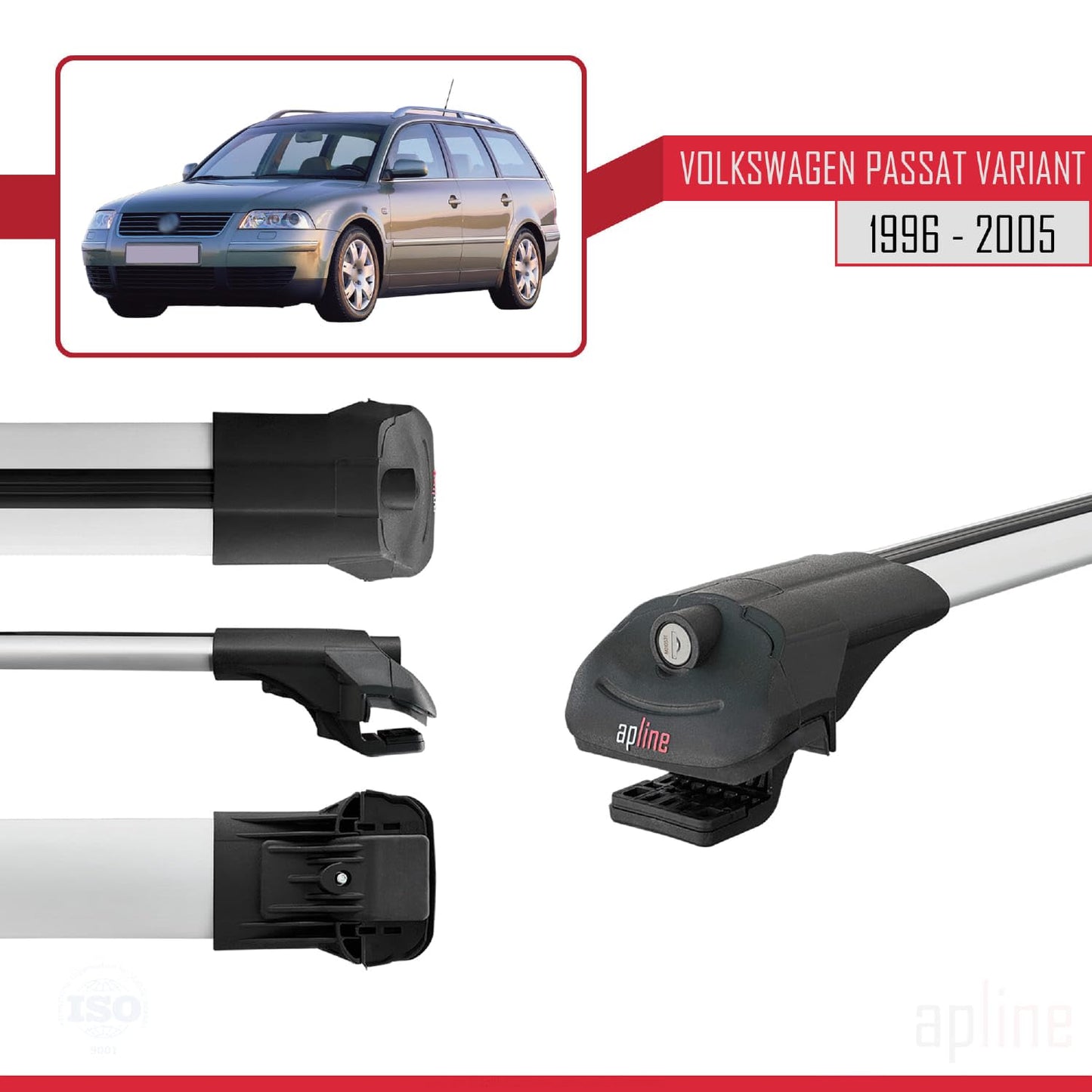 Compatible with VW Passat B5 Variant 1996-2005 ACE-1 Car Roof Rack Cross Bar Grey Aluminium 2 Bars