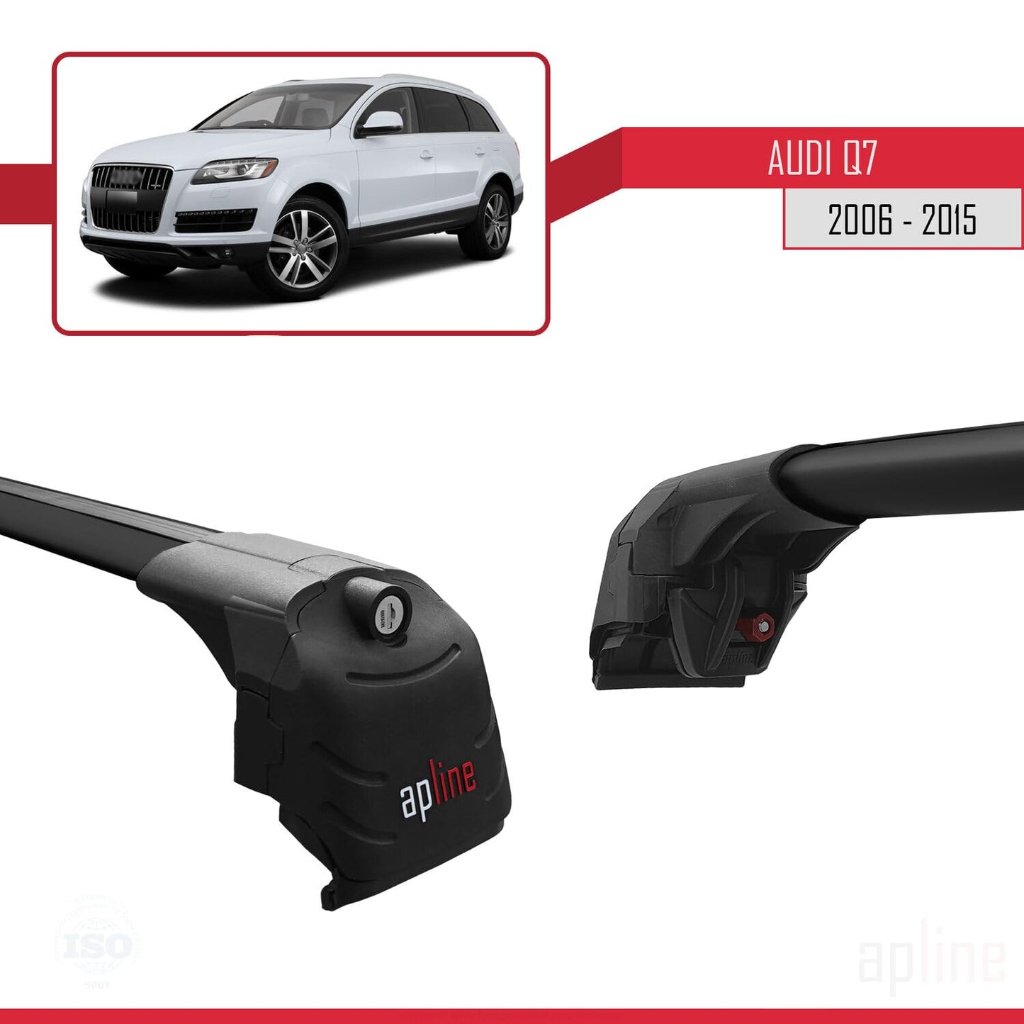 Compatible with Audi Q7 (4L) 2006-2015 ACE-2 Car Roof Rack Cross Bar Black Aluminium 2 Bars