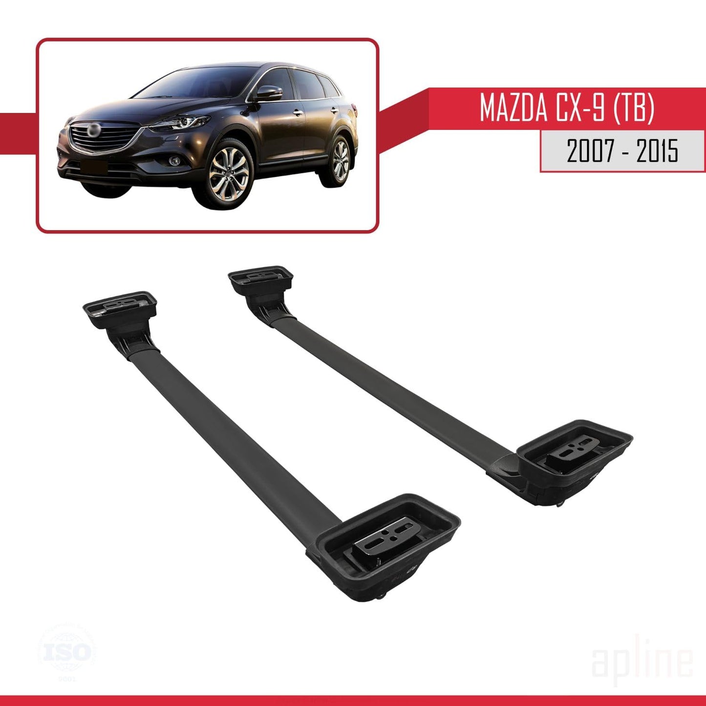 Compatible with Mazda CX-9 (TB) 2007-2015 ACE-3 Car Roof Rack Cross Bar Black Aluminium 2 Bars
