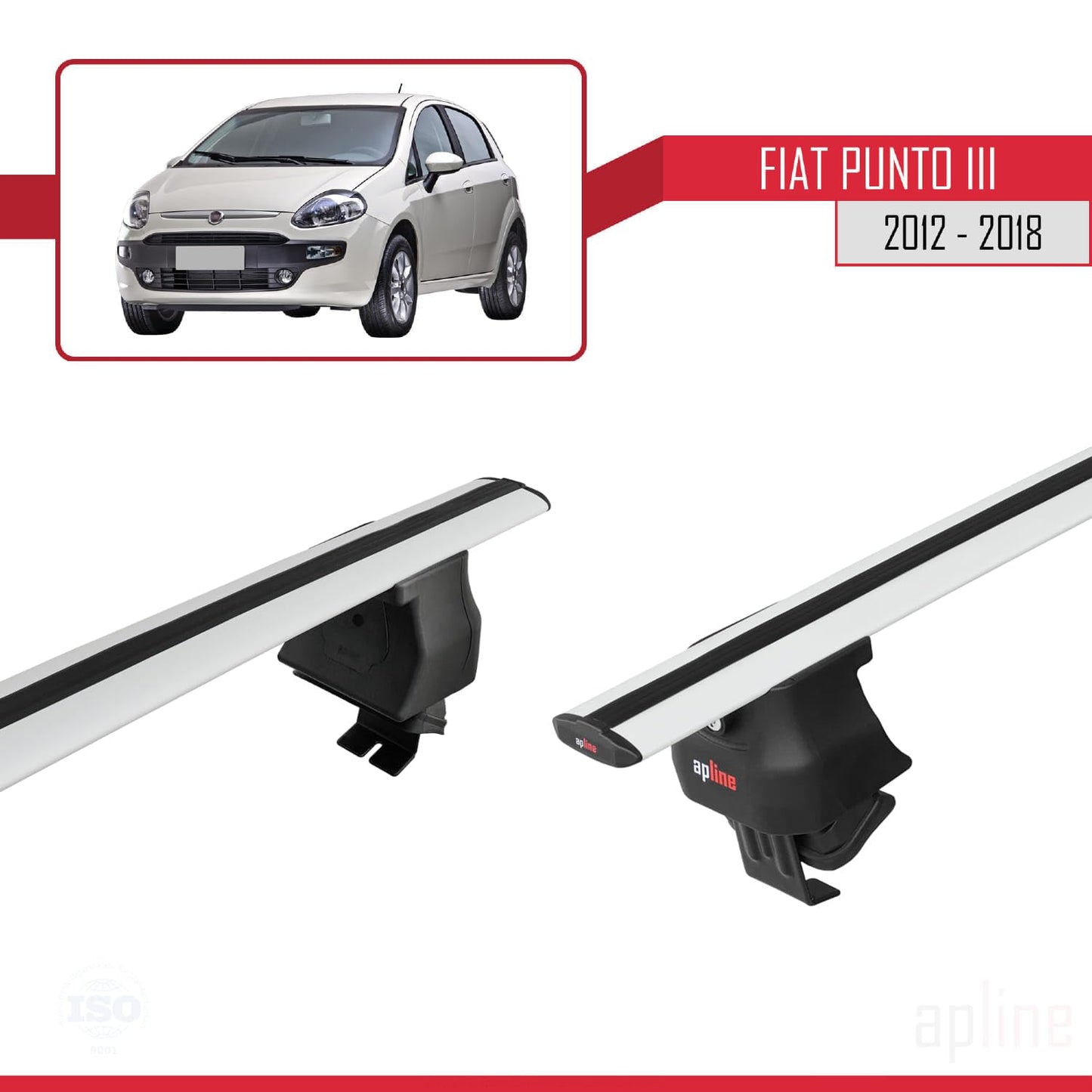Compatible with Fiat Punto 3 (199) 2012-2018 ACE-4 Car Roof Rack Cross Bar Grey Aluminium 2 Bars