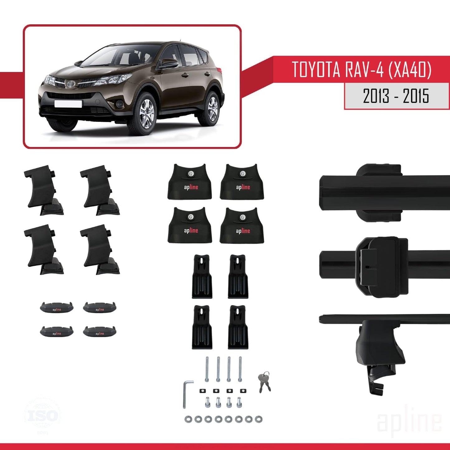 Compatible with Toyota RAV4 IV (XA40) Pre-Facelift 2013-2015 ACE-4 Car Roof Rack Cross Bar Black Aluminium 2 Bars